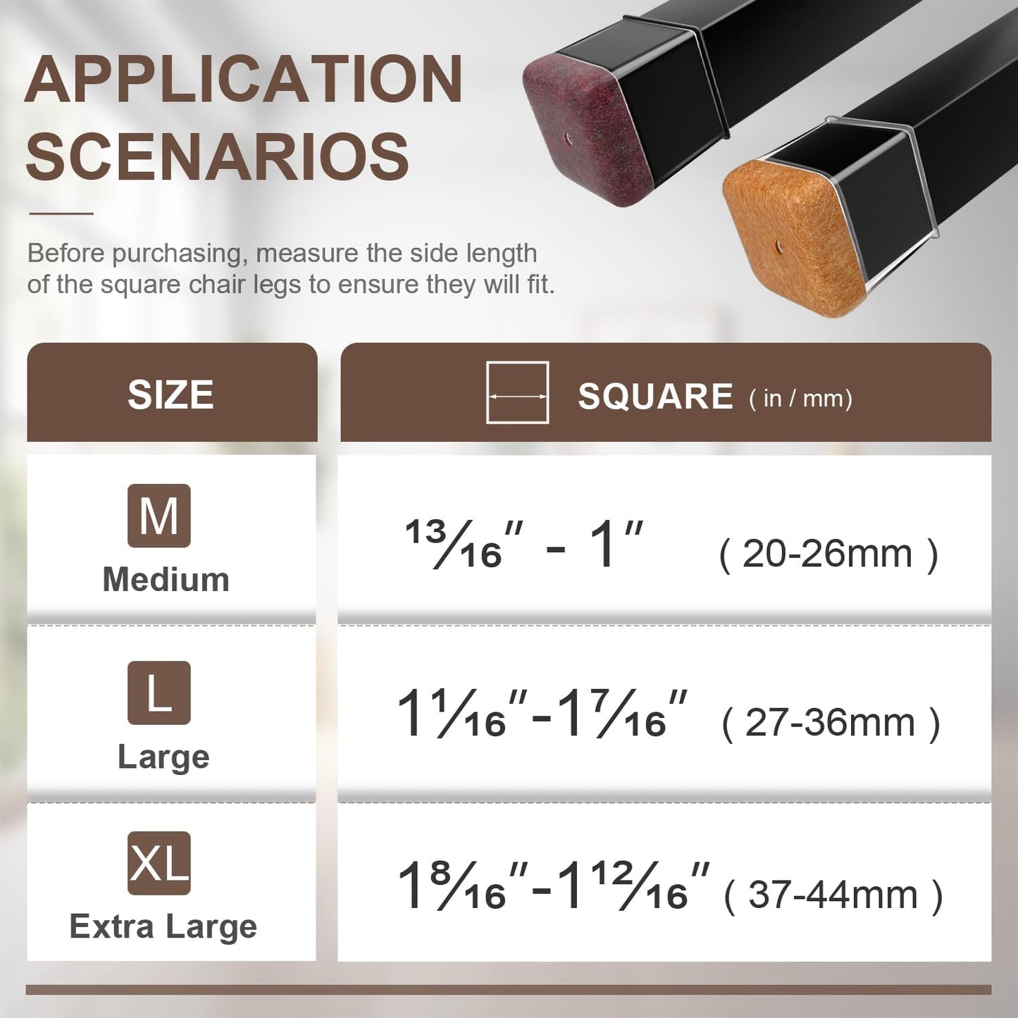 40 Pcs Chair Leg Floor Protectors for Hardwood Floors, Clear Rubber Furniture Sliders with Felt, Silicone Furniture Leg Caps Covers (Fit Square Diameter:1.06" to 1.44")