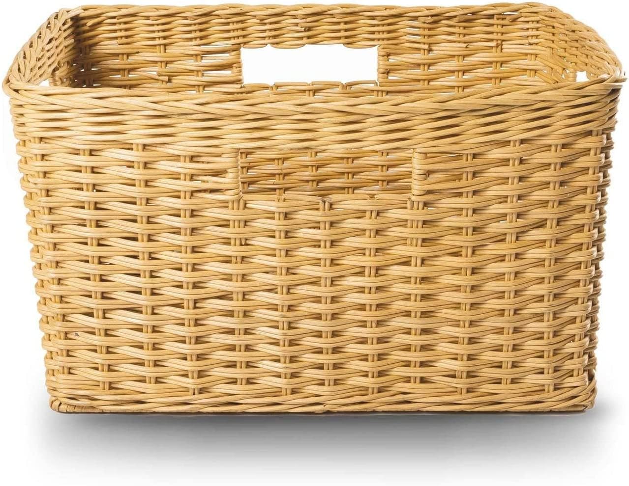 The Basket Lady Tall Rectangular Wicker Storage Basket, Large, 22.5 in L x 16 in W x 12.5 in H, Sandstone