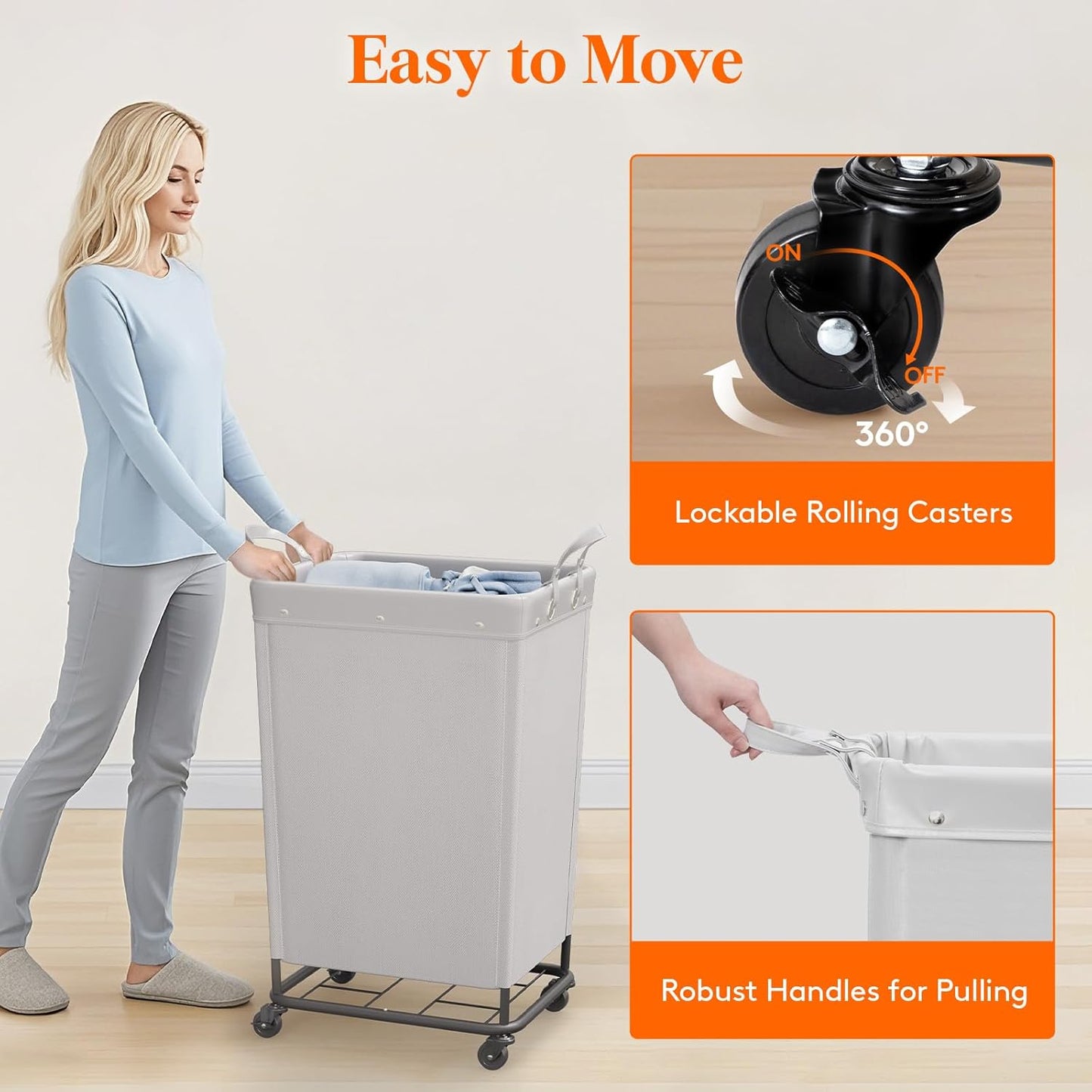 Lifewit 165L Laundry Basket with Wheels, Large Heavy Duty Commercial Rolling Laundry Hamper with Handles, Tall Steel Frame Laundry Cart for Laundry Room Bedroom Hotel Home Dorm, Sliver Gray