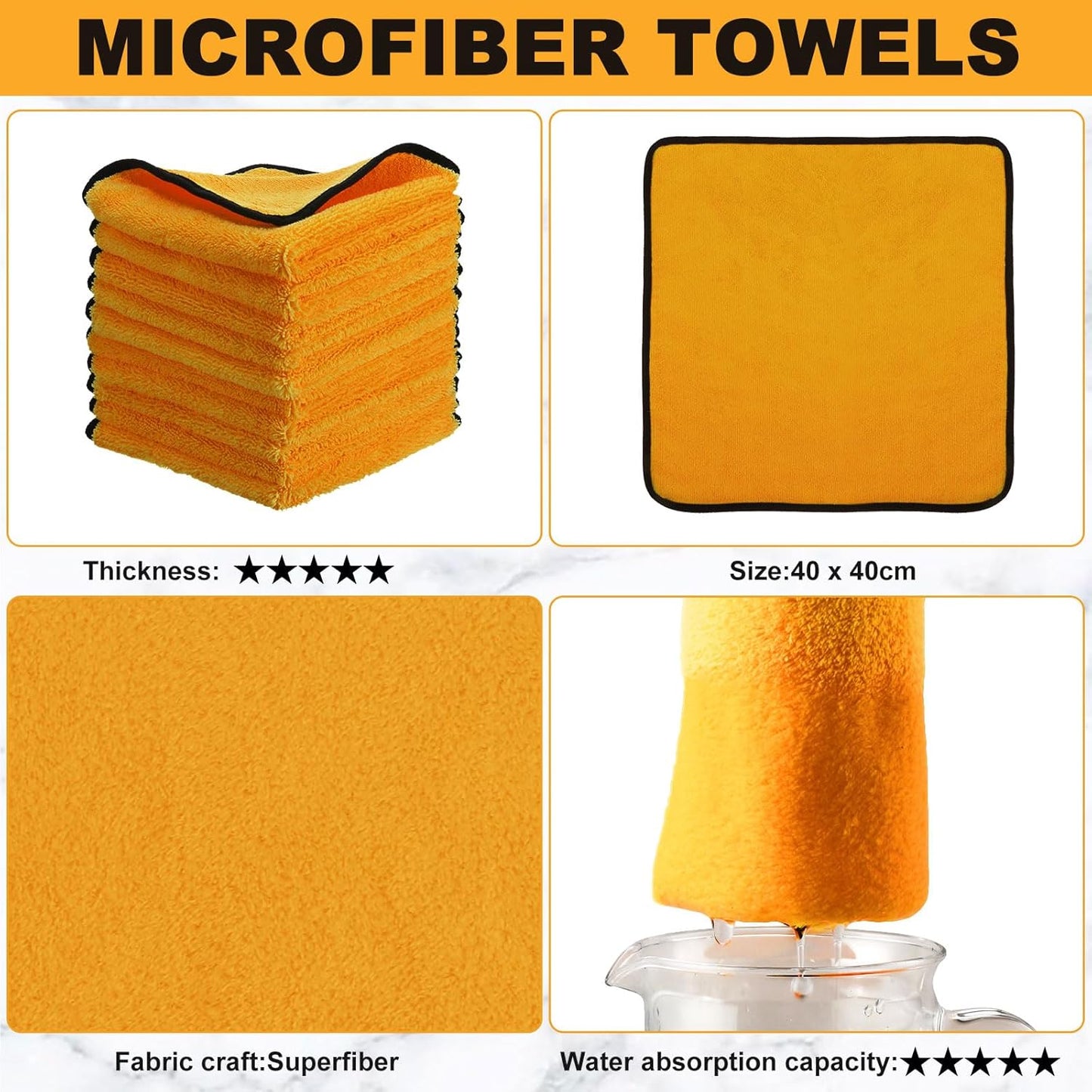 Tallew 80 Pcs Microfiber Towels 16 Inch x 16 Inch Microfiber Cloth Car Drying Towels for Cars Washing Polishing Office Windows Cleaning Household Supplies (Yellow)