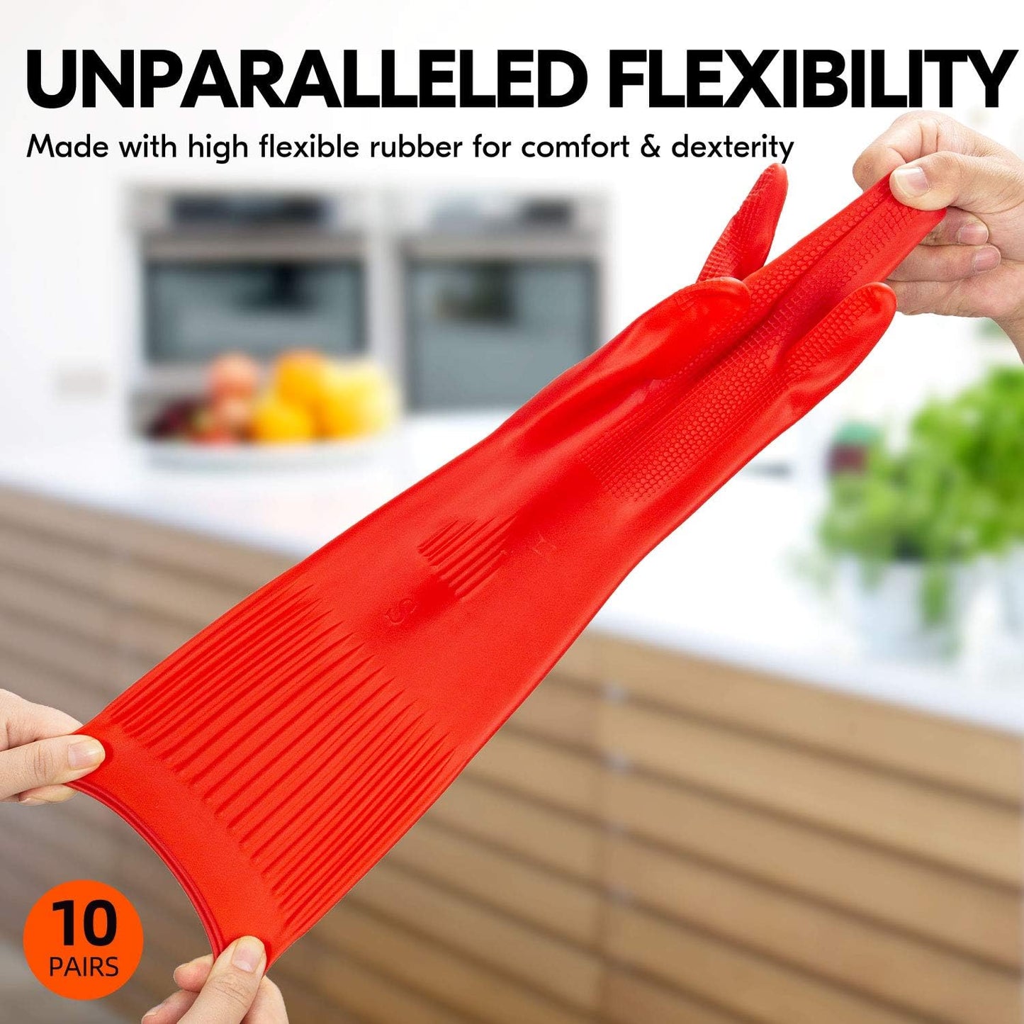 Vgo... 10-Pairs Reusable Household Gloves, Long Sleeve, Thick Latex for Kitchen, Cleaning, Washing, Working, Painting, Gardening, Pet Care (Size M, Red, RB2143)