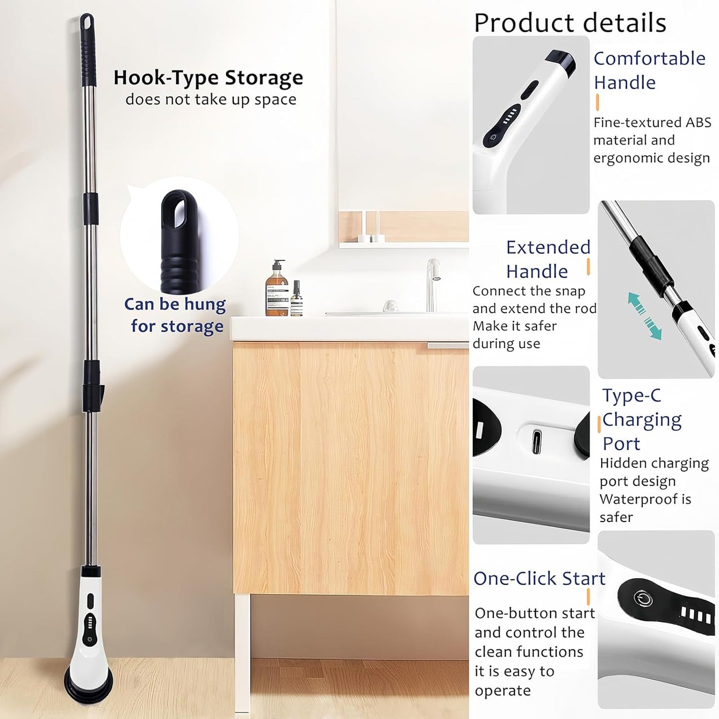 Cordless Electric Spin Scrubber, Hands-Free Shower Cleaning Tool with 9 Attachments & Extension Handle, IPX7 Waterproof for Tub, Tile Grout, Bathroom, Car, Floor - No More Back Pain (Green)