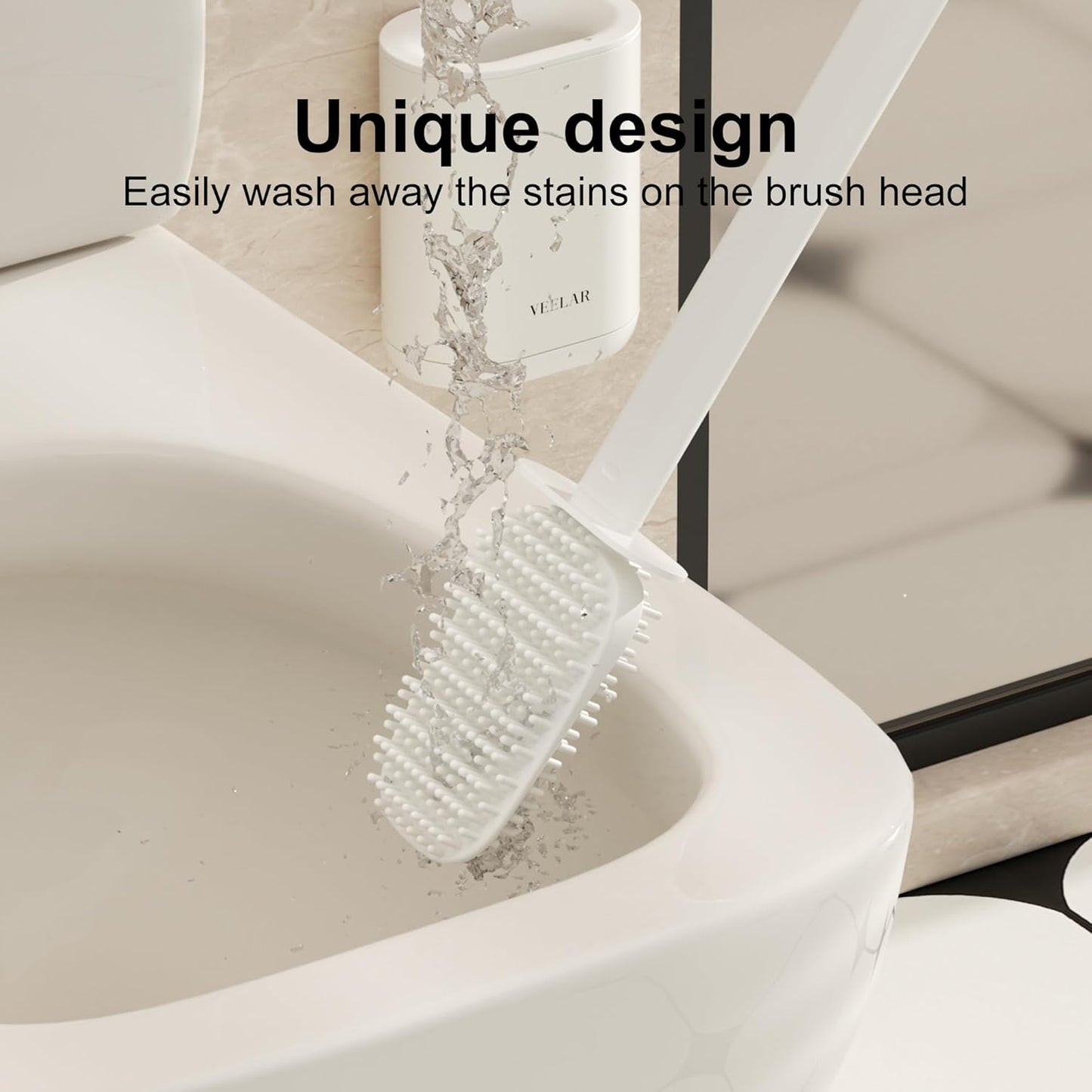 Toilet Brush and Holder Set - Wall Mounted Bathroom Scrub Brush, Toilet Bowl Brush and Plunger Set for Bathroom Cleaner (White)