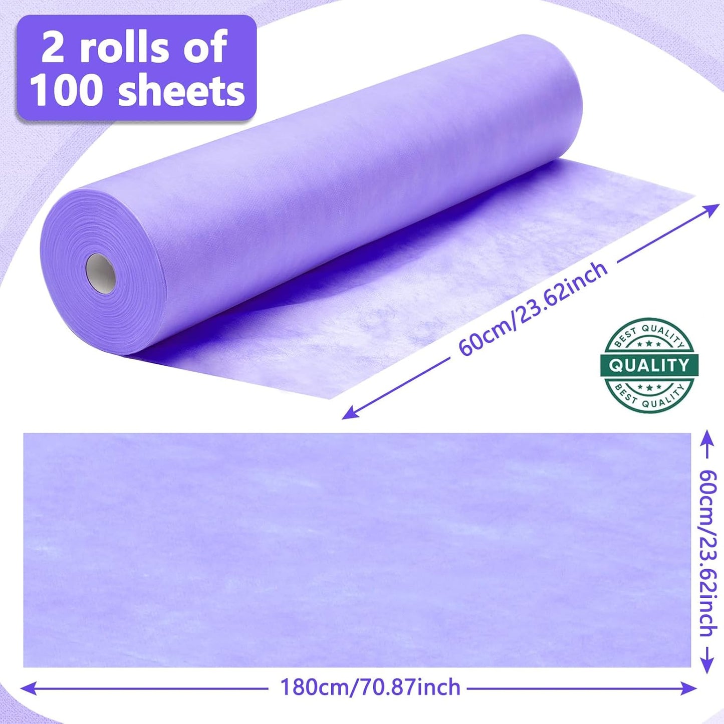 Tudomro 2 Roll Disposable Non Woven Bed Sheets 24 x 71 Inch Massage Table Paper Covers Non Woven Fabric Massage Sheets Waterproof Spa Breathable Bed Cover for Beauty Salon, Hotels(Purple)