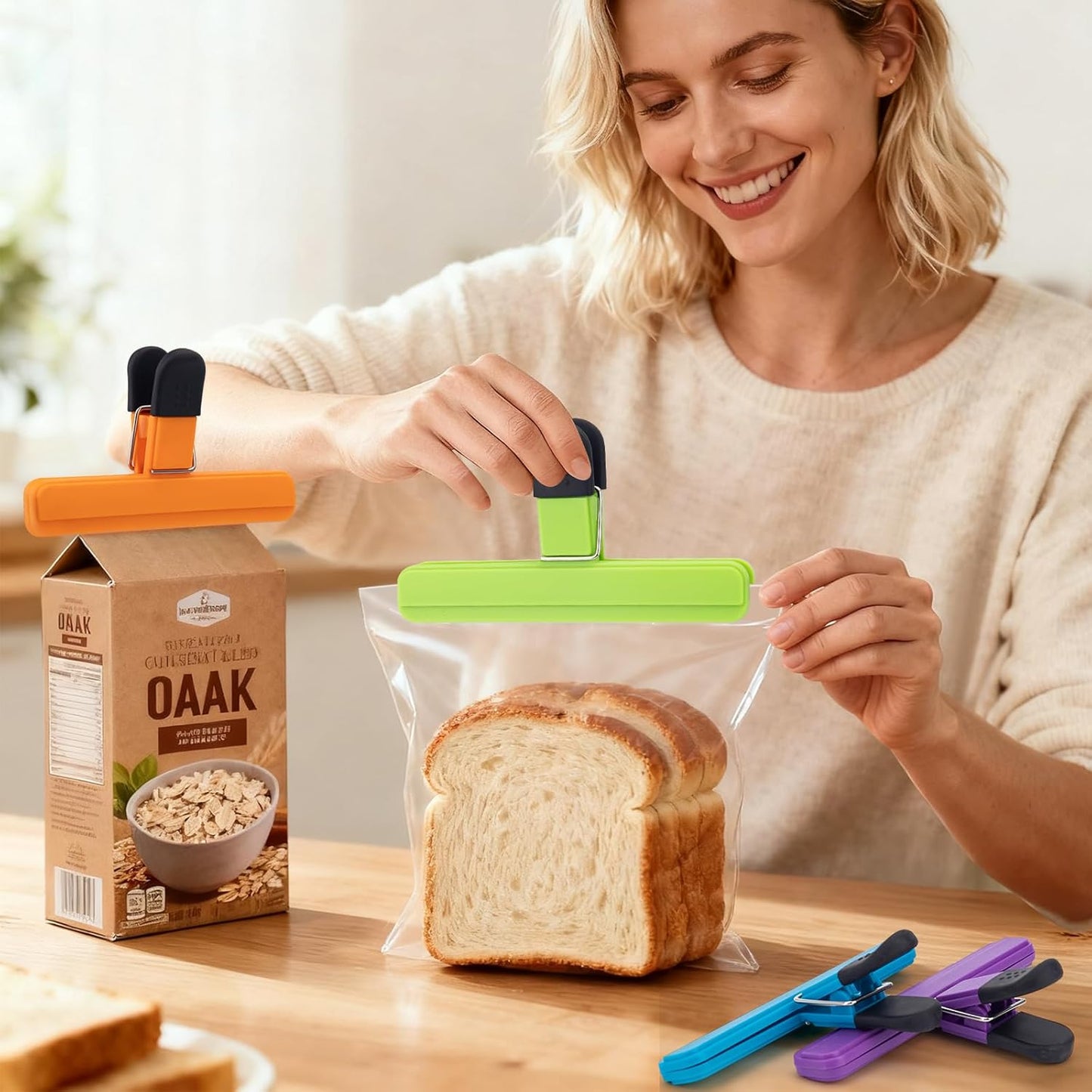 OWLKELA Chip Clip, 12 Pack Colors Wide Open Bag Clips for Food Storage, Heavy Duty Seal Grips Plastic Food Clips for Snack, Food Packages (6 inch x 3.4 inch)