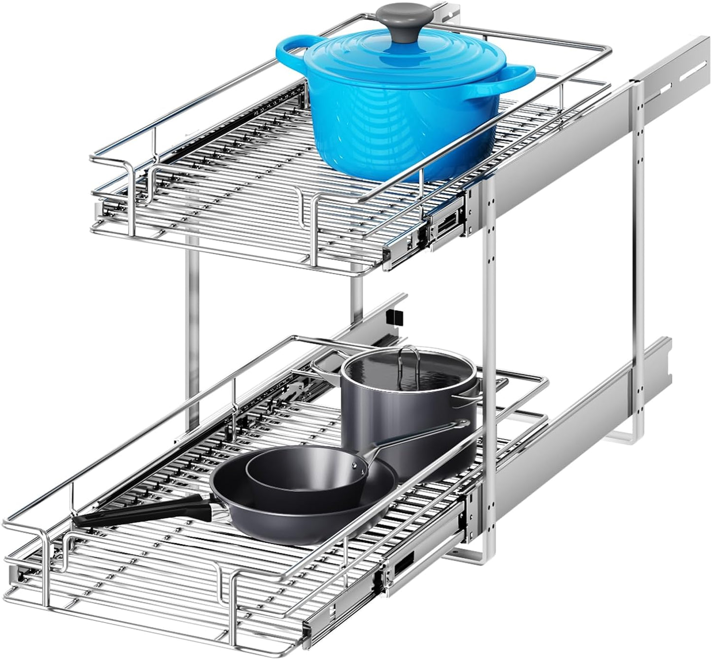 2 Tier Individual Pull Out Cabinet Organizer 16½" W x 21½" D, Heavy Duty Cabinet Pull Out Shelves, Slide Out Drawers Organization for Kitchen Cabinets Bathroom