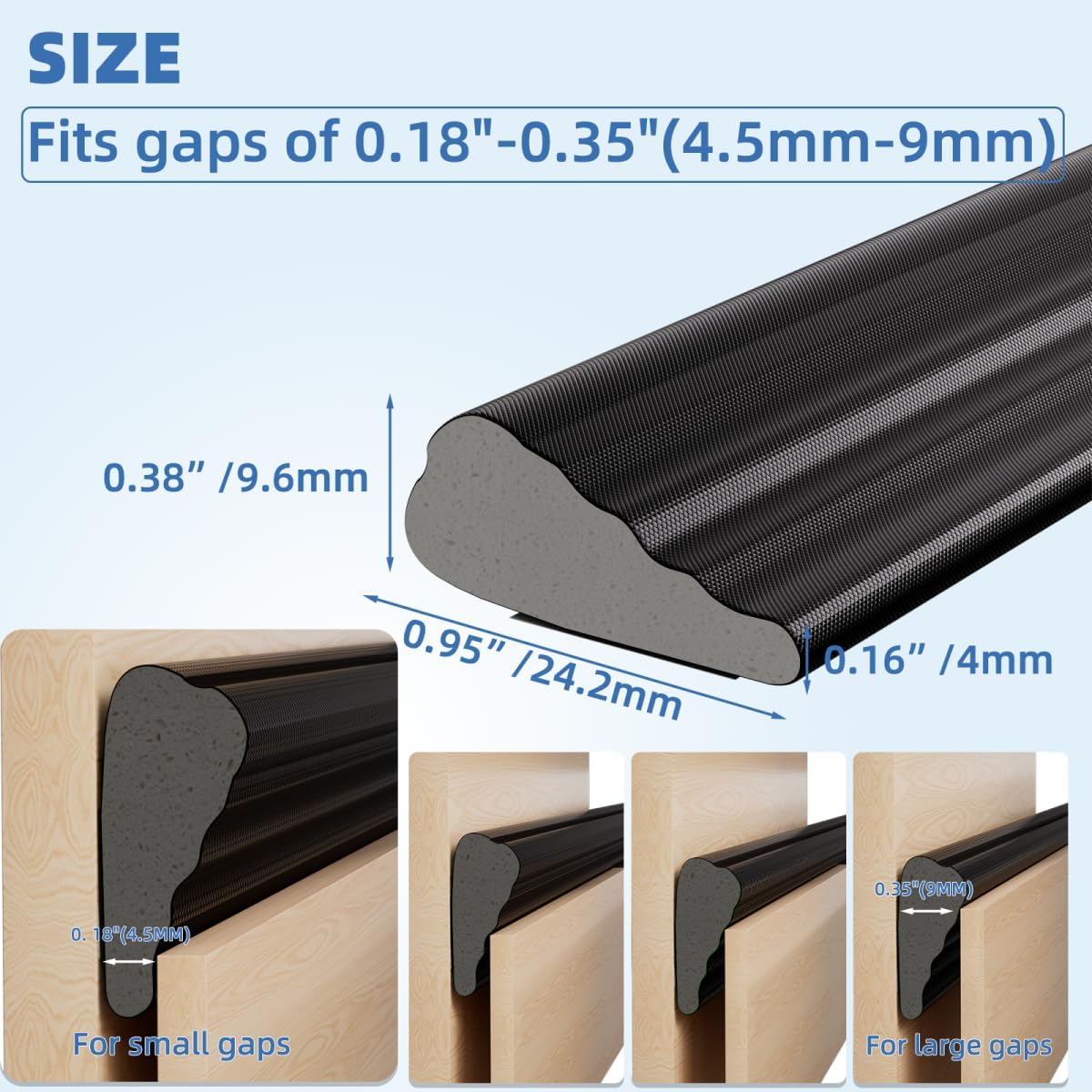 Wedge-Shape Window Weather Stripping Door Frame Seal Strip 3Pcs×196" Black,Upgrade Black Foam,Soundproofing,Draft Stopper,Winter Insulation,Noise Blocker, Gap Filler for Exterior Front Door Side