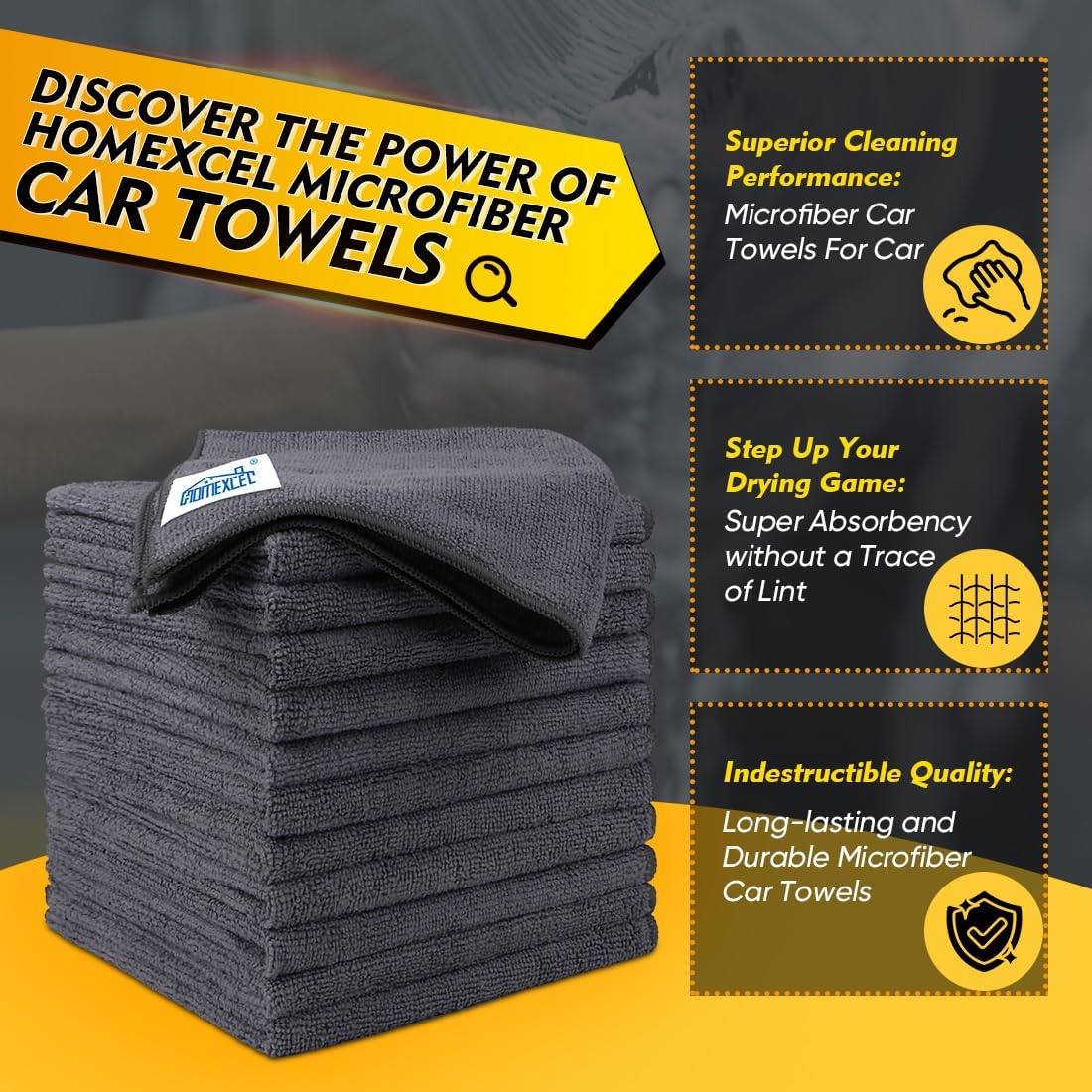 HOMEXCEL Grey Microfiber Cleaning Cloth 50 Pack, 12.5 x 12.5 inch Microfiber Towels for Cars, Ultra Absorbent Car Washing Cloth, Lint Free Streak Free Cleaning Rags for Car, Kitchen, and Window