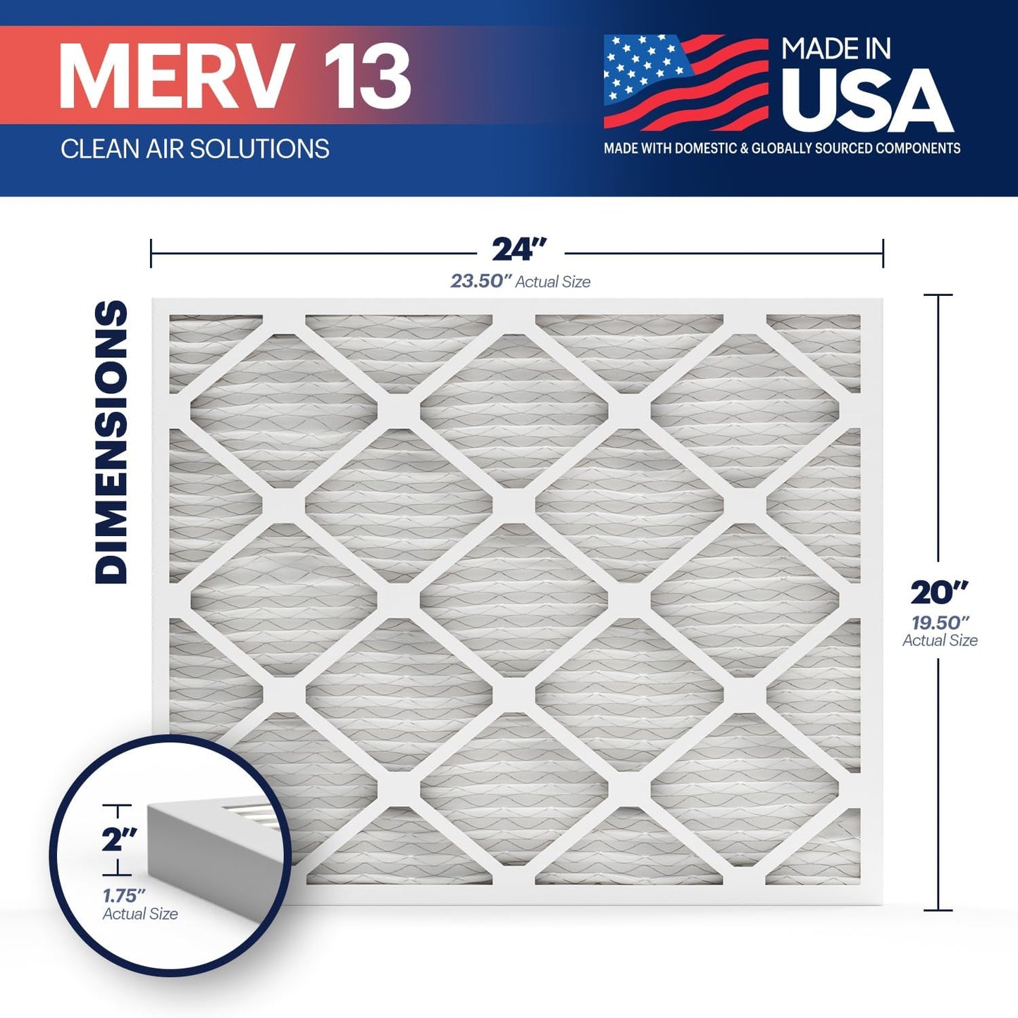 BNX TruFilter 20x24x2 Air Filter MERV 13 (4-Pack) - MADE IN USA - Electrostatic Pleated Air Conditioner HVAC AC Furnace Filters for Allergies, Pollen, Mold, Bacteria, Smoke, Allergen, MPR 1900 FPR 10