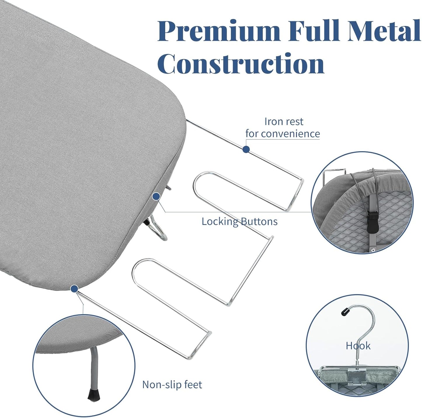 Small Ironing Board with Iron Holder, RAINHOL Countertop Mini Ironing Board Tabletop with Non-Slip Feet, Travel Foldable Iron Table for Small Space, Grey