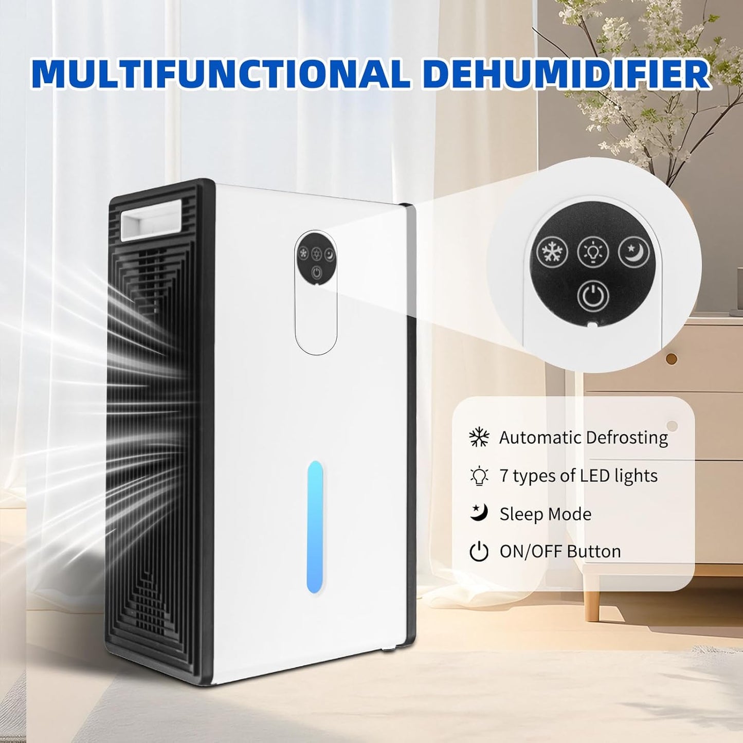 Dehumidifier for 1076 sq.ft,Quiet Portable Moisture Absorber with Auto Shut Off,Auto Defrost,72 OZ Water Tank,Drain Hose,7 Color LED Light,Sleep Mode for Basement Home Bedroom Bathroom RV