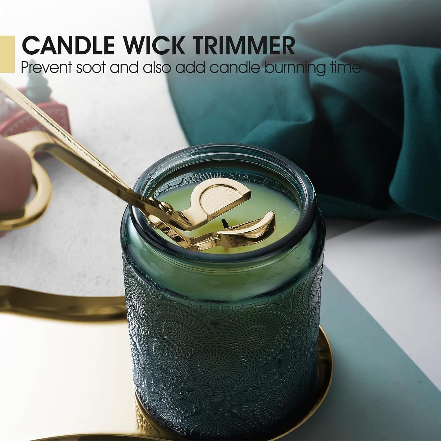 PATOISE 3 in 1 Candle Accessory Set, Candle Wick Trimmer Cutter Mini, Candle Snuffer, Candle Wick Dipper in Gift Package for Candle Aromatherapy Lovers(3PCS Gold)