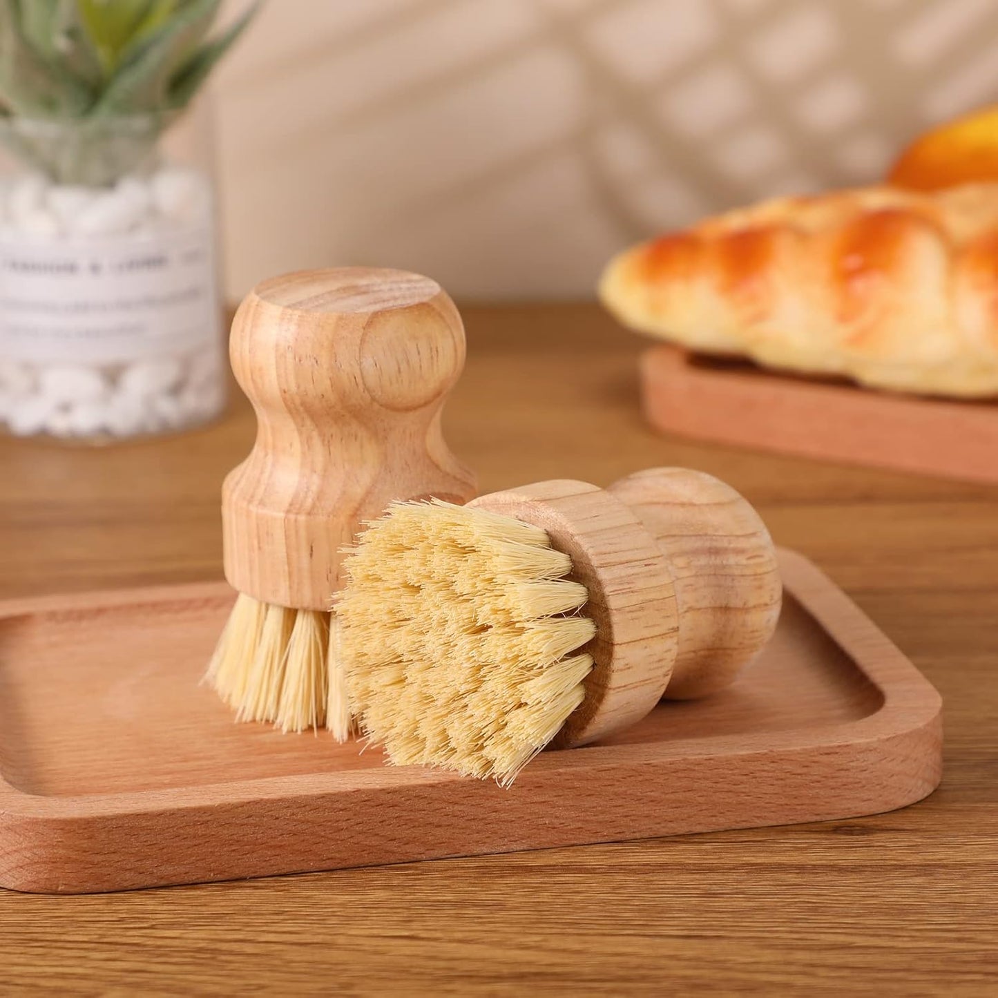 Nuenen 30 Packs Bamboo Dish Scrub Brushes Wooden Scrubbers Set Kitchen Dishwashing Scrubber with Natural Sisal Bristles for Iron Pot Pan Sink