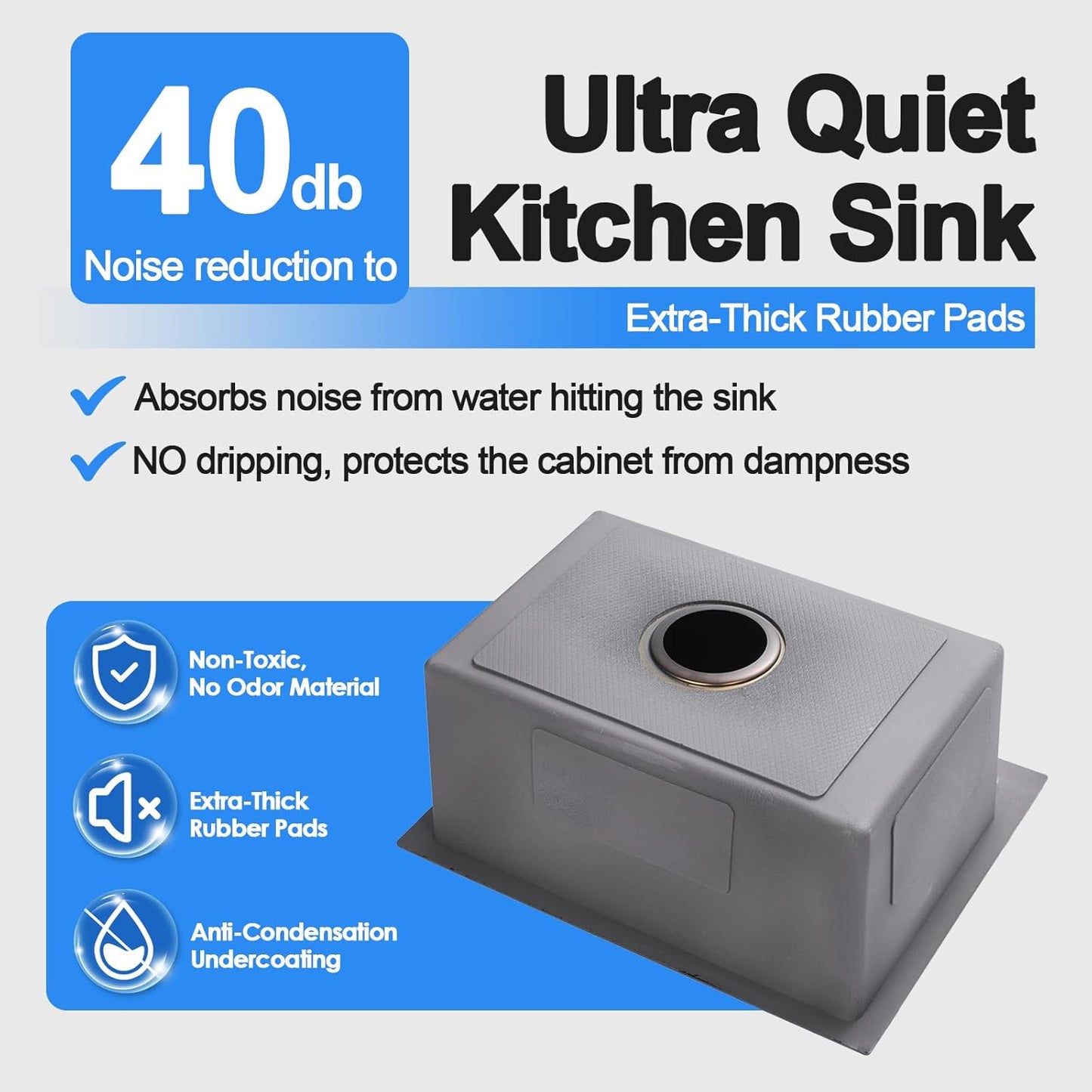 22x18 Inch Drop in Kitchen Sink, Handmade 304 Black Stainless Steel Sink, 9" Deep Single Bowl, Topmount with 2 Holes, R10 Tight Corner, for Modern Kitchen/RV/Bar Sink