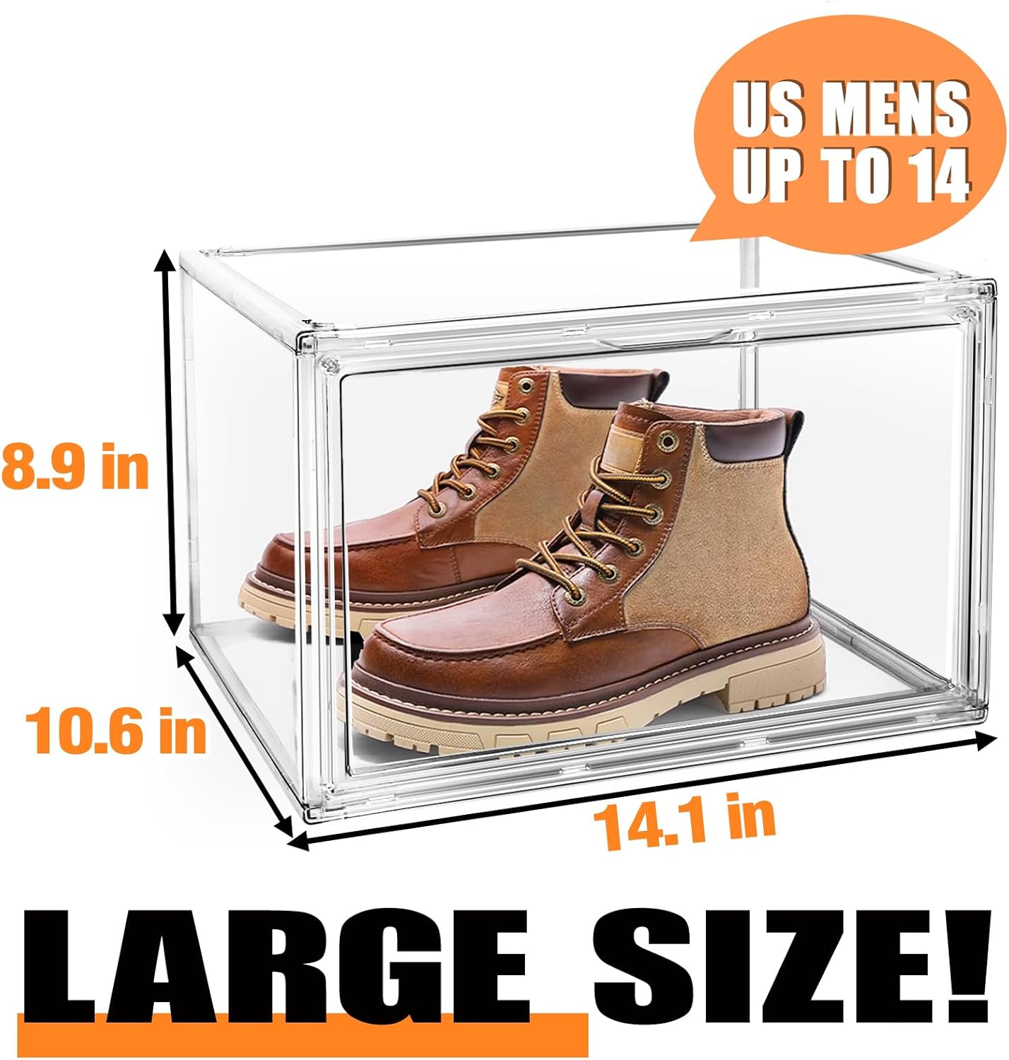 10 Pack Acrylic Shoe Storage Box Clear Plastic Stackable Acrylic Display Case with Magnetic Door Sneaker Storage for Sneakerheads Large Hat Shoe Boxes, Fit up to US Size 13