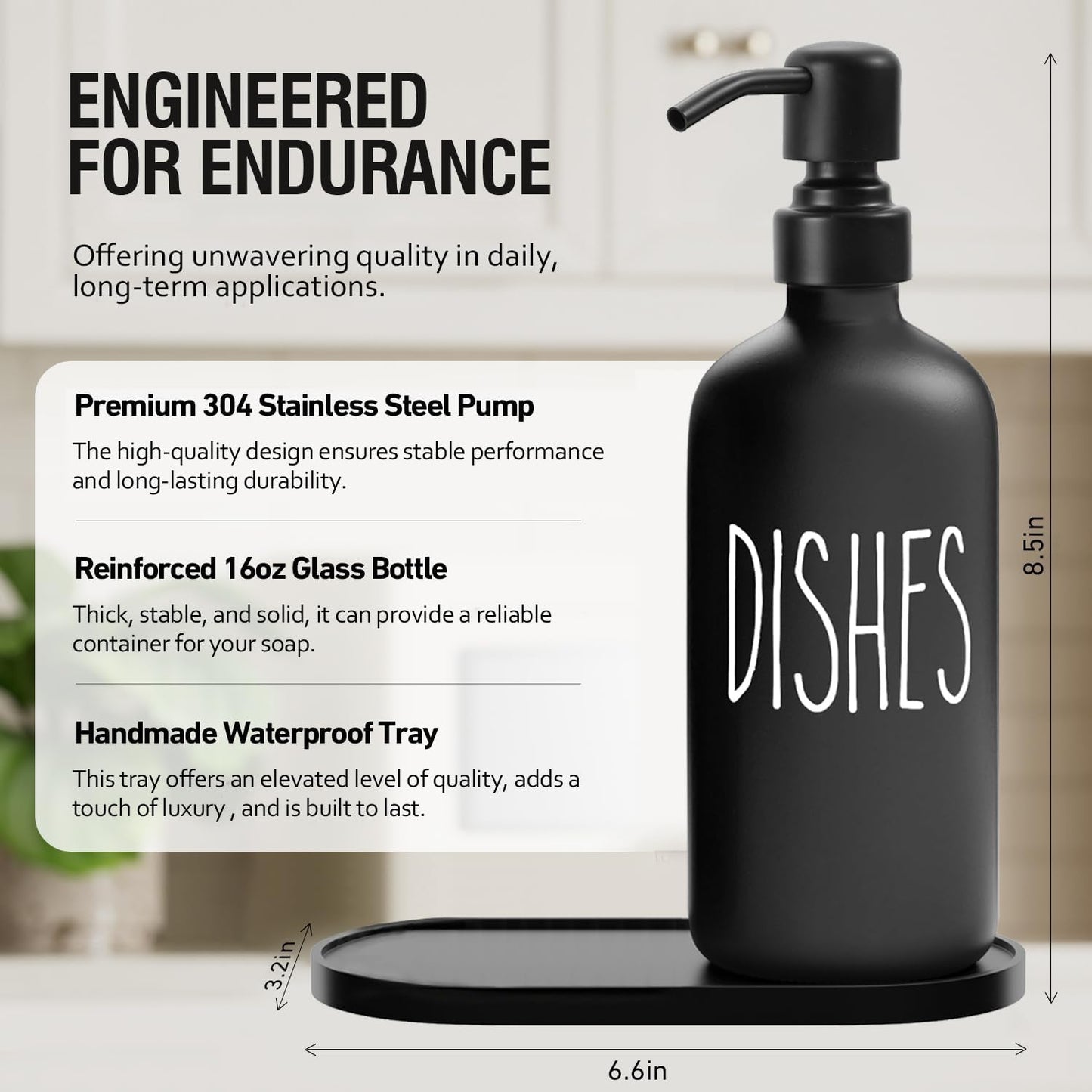 MOMEEMO Kitchen Soap Dispenser Set, Contains Dish and Hand Soap Dispenser, Suitable for Farmhouse Kitchen Decor. (Black & White)