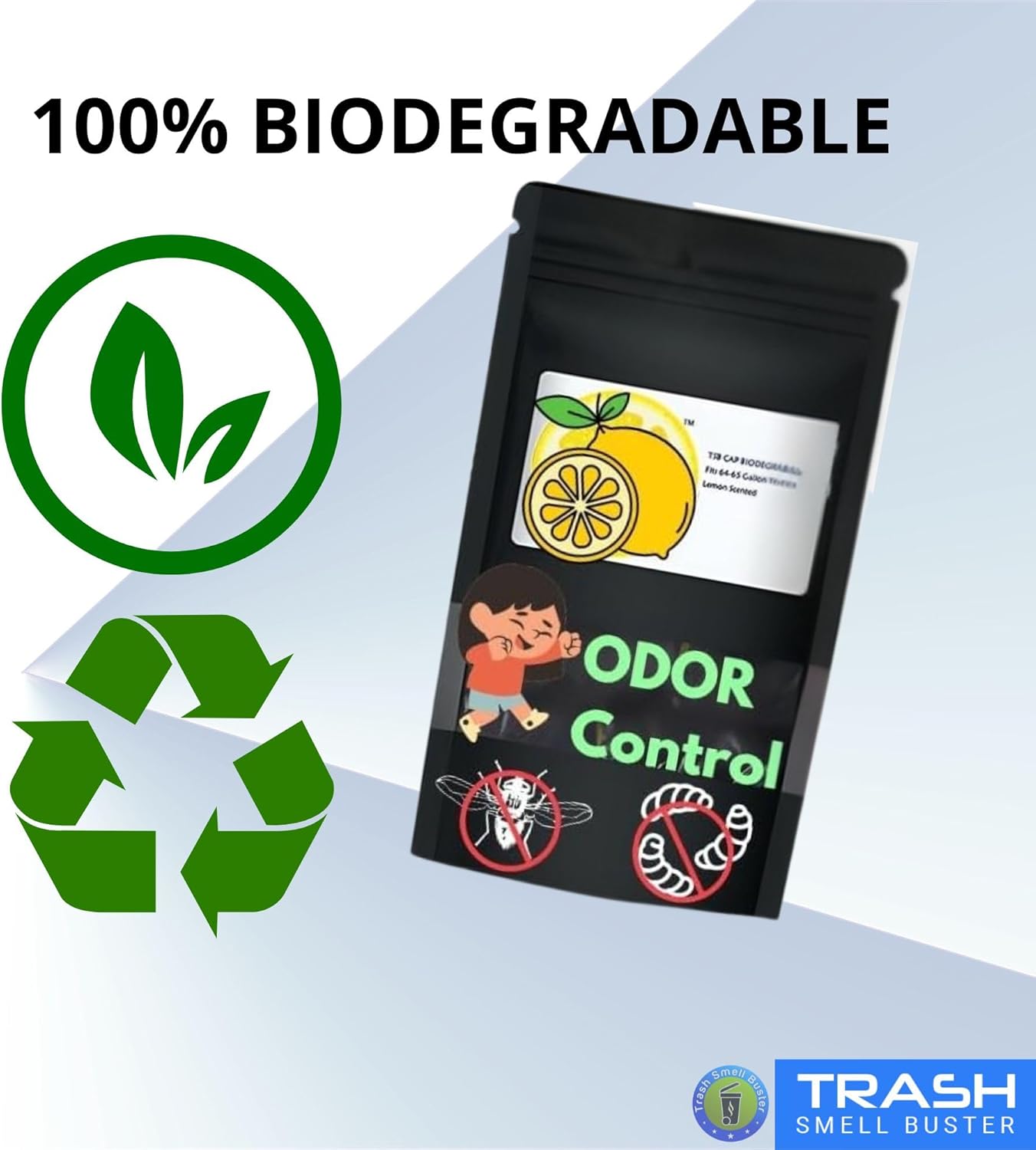 Trash Can Cover Odor Control with Elastic Band Lemon Scented Chemical Free 64 Gallon 2 Pack