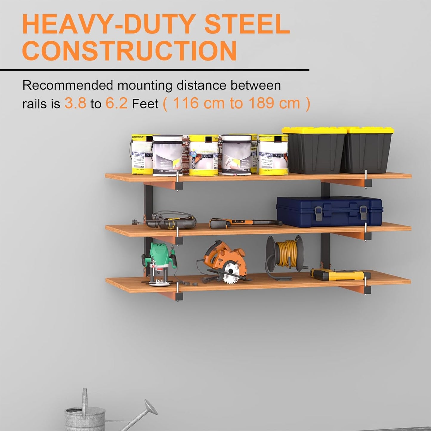 Lumber Rack Wall Mount, Lumber Storage Rack, Heavy Duty Wood Storage Racks with 6-Level System, 720 lb Sturdy Garage Wood Organizer, Orange Lumber Metal Racks for Indoor and Outdoor (4 PACK)