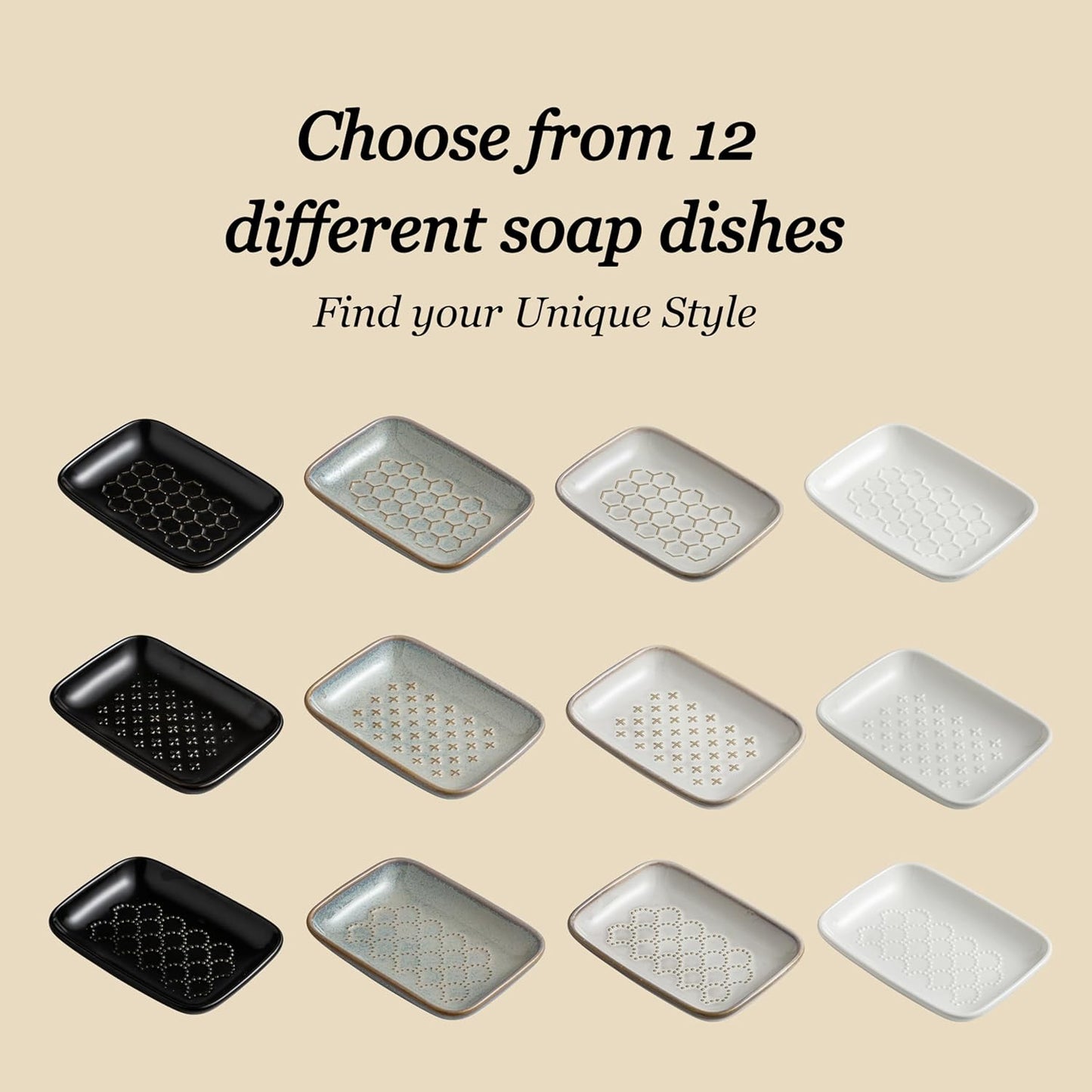 Gomakren Soap Dish for Shower, Ceramic Soap Dishes for Bar Soap Sponge, Shower Soap Holder Saver Tray for Bathroom Kitchen Sink, Easy to Clean, White