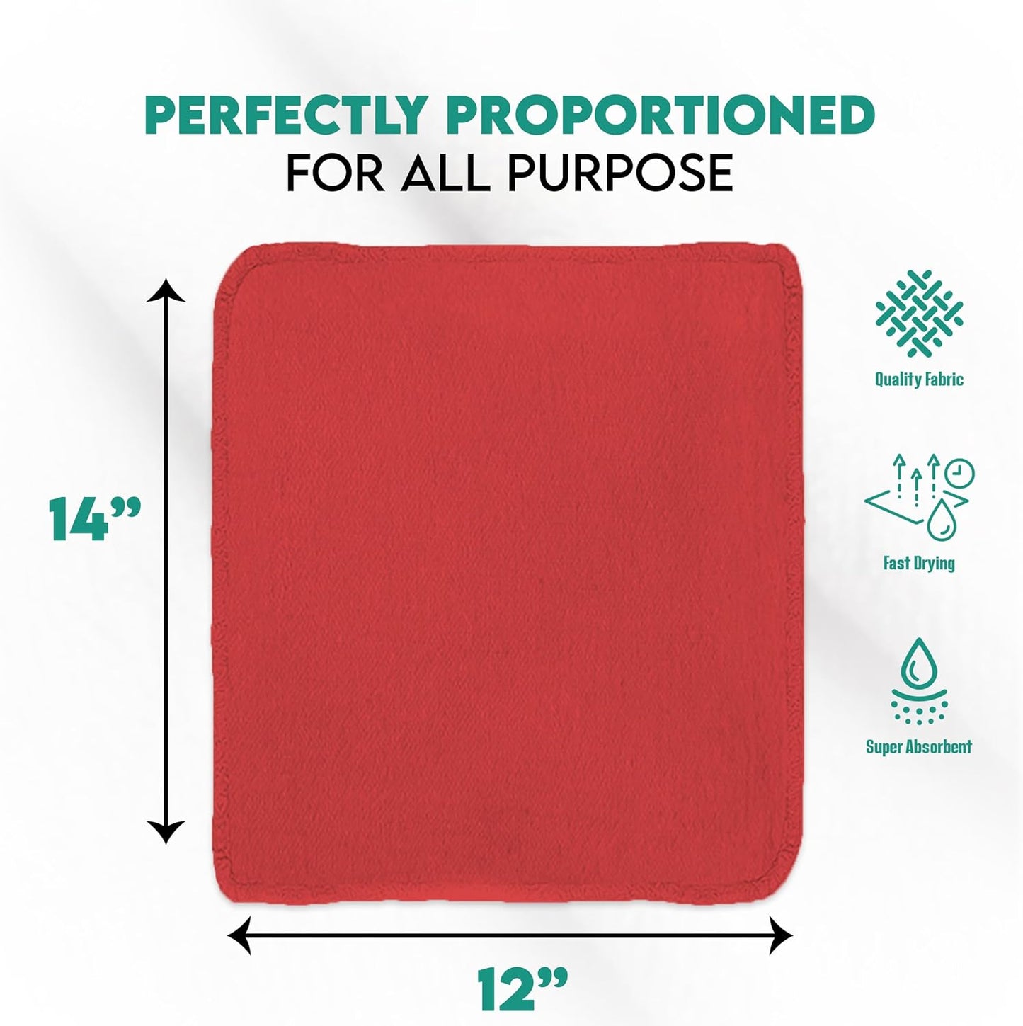 ZUPERIA Cotton Shop Towel – Multipurpose Cleaning Cloths (14" x 12" - Pack of 100 - Red) Reusable Shop Rags for Automobiles, Industrial, Restaurants, Garage, and Homes