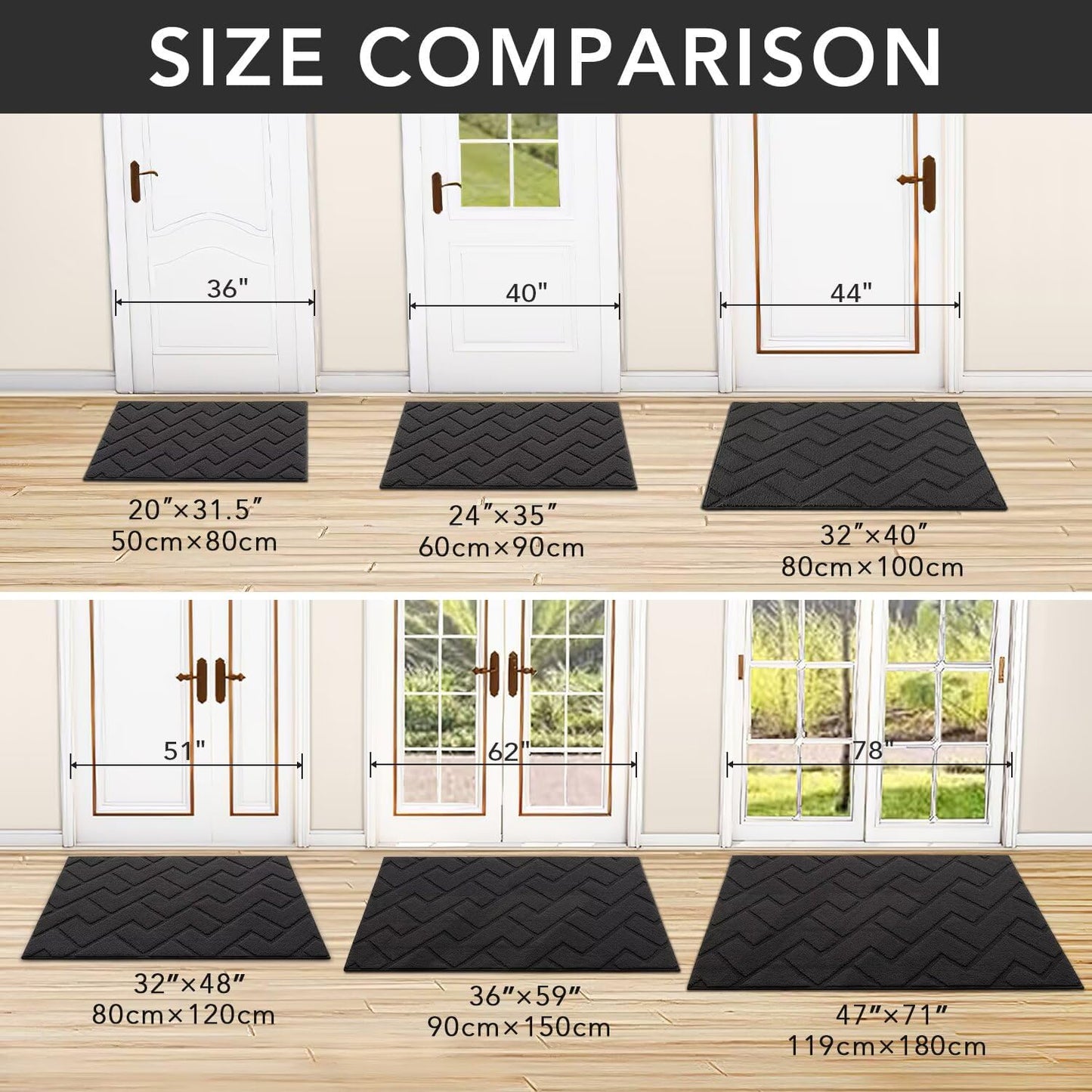 hicorfe Indoor Doormat,Front Back Door Mat Rubber Backing Non Slip Door Mats 20"x59" Absorbent Resist Dirt Entrance Doormat Inside Floor Mats Entryway Washable Low-Profile for Patio,Garden(Charcoal)