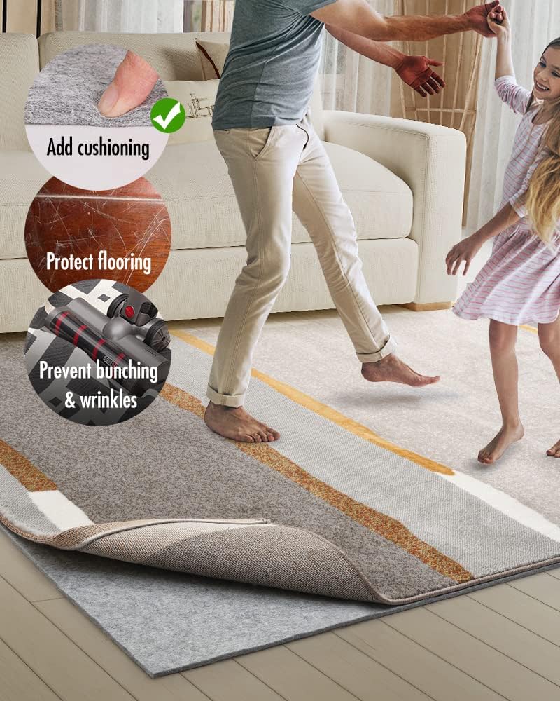Double-Sided Non Slip Rug Pad Gripper - Upgraded 8x10 Feet 1/4” Thick Dual Surface Felt Under Rug for Area Rugs and Hardwood Floors,Super Cushioned Non Skid Carpet Padding