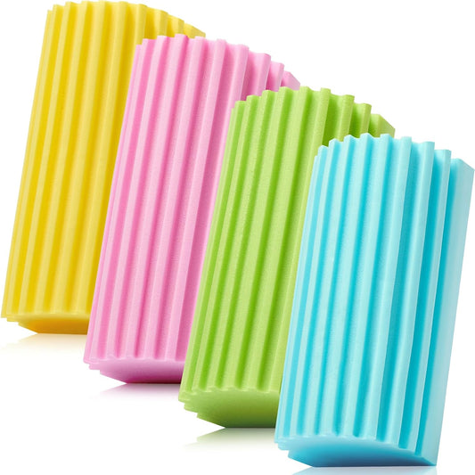 4 Pack Damp Dusting Sponge Duster, Dust Cleaning Sponge, Reusable Household Cleaning Sponge Tool for Blinds, floorboards, Fan Blades, Vents, Glass, Railings, Mirrors(Pink,Green,Yellow,Blue)
