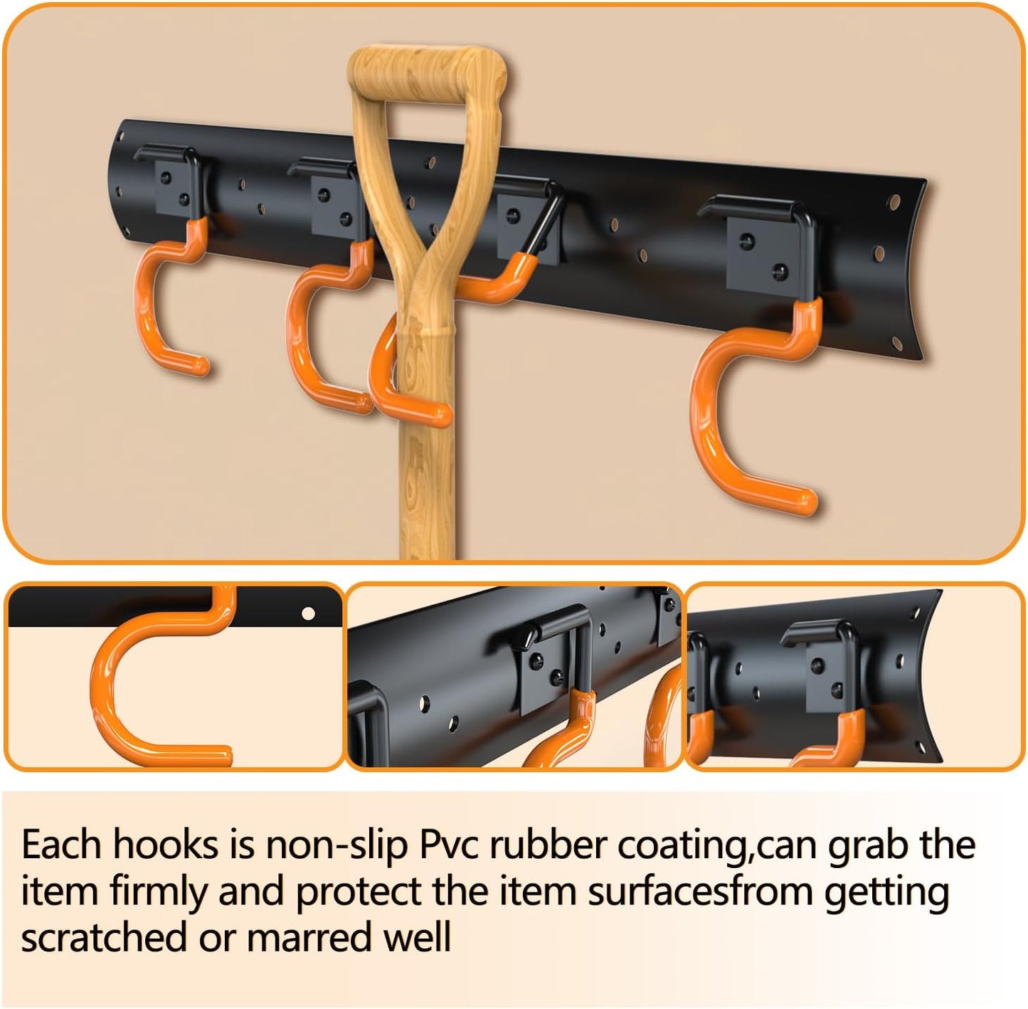 3-H 2×16" All Metal Garden Tool Organizer, Garage Tool Organizer, Broom Holder Wall Mount for Garage, Shed, Garden, Basement Hanging and Organizing Rake, Mop, Shovel, Hose