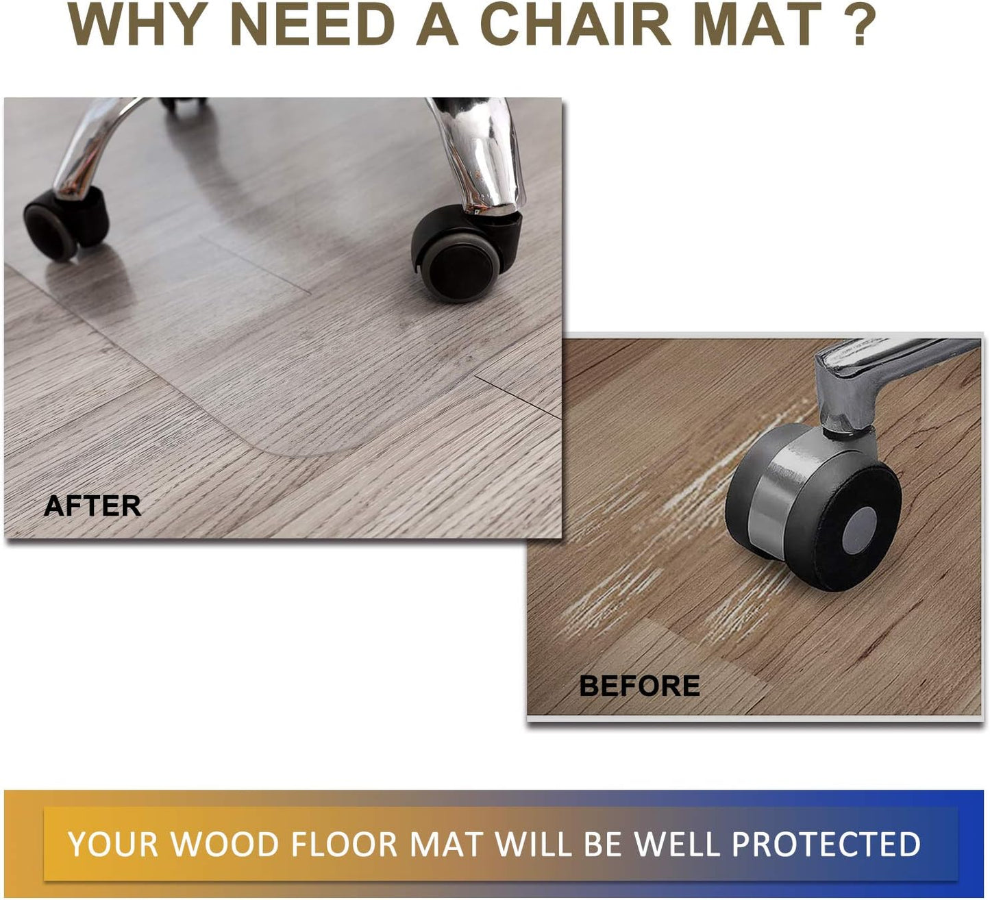 Office Chair Mat for Hardwood Floor, 48”x 36” Clear Floor Protector Mat for Office Chair, Vinyl Desk Chair Mat for Hard Floors, Easy Glide for Chairs