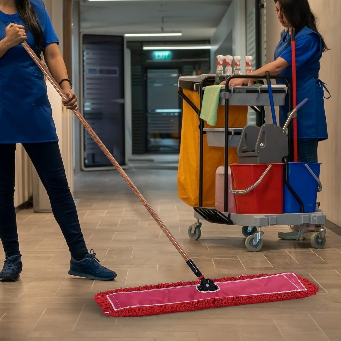 Matthew Cleaning 36'' Industrial Strength Cotton Dust Mop Refill Washable Replacement Heads for Residential & Commercial Use Fit Standard Dust Mop Frames, Hardwood, Concrete Floors Red 12 Pack