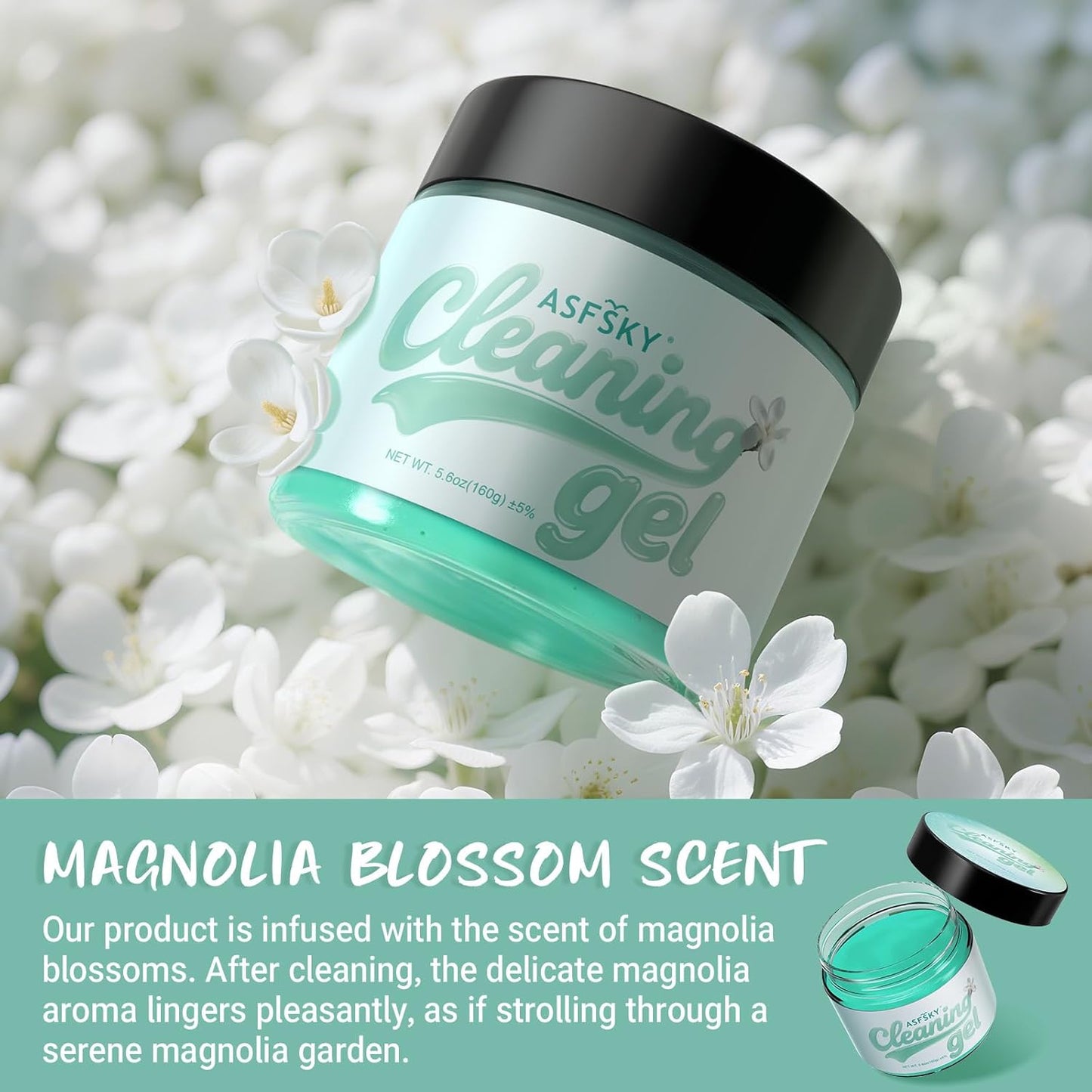 ASFSKY Car Cleaning Gel (Green,Magnolia) Cleaning Putty Universal Dust Cleaning Car Interior Cleaner Keyboard Dust Remover Car Slime Gifts for Men Women Girl（1 Pack）