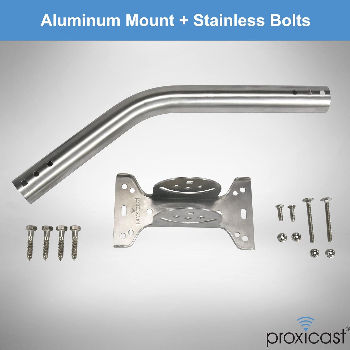 Proxicast Pro-Grade J-Max 100% Solid Rustproof Aluminum Antenna Mount - Universal Outdoor Adjustable Pivot/Lock Bracket & J-Pipe Mast (1.5" x 18" Pole) for Wall, Eave or Roof Mounting (ANT-800-JP2)