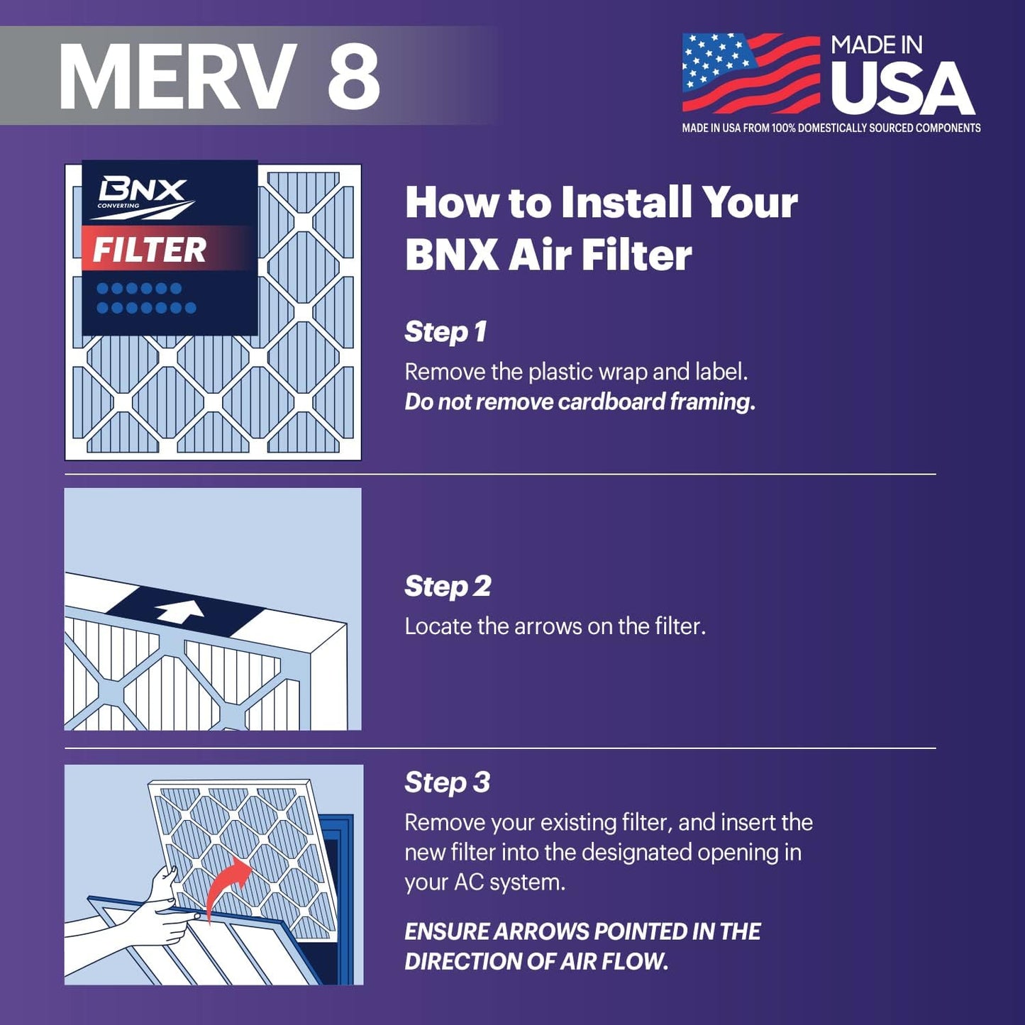 BNX TruFilter 18x20x1 Air Filter MERV 8 (6-Pack) - MADE IN USA – Dust & Pet Defense Electrostatic Pleated Air Conditioner HVAC AC Furnace Filters for Dust, Pet, Mold, Pollen MPR 600 – 700 & FPR 5