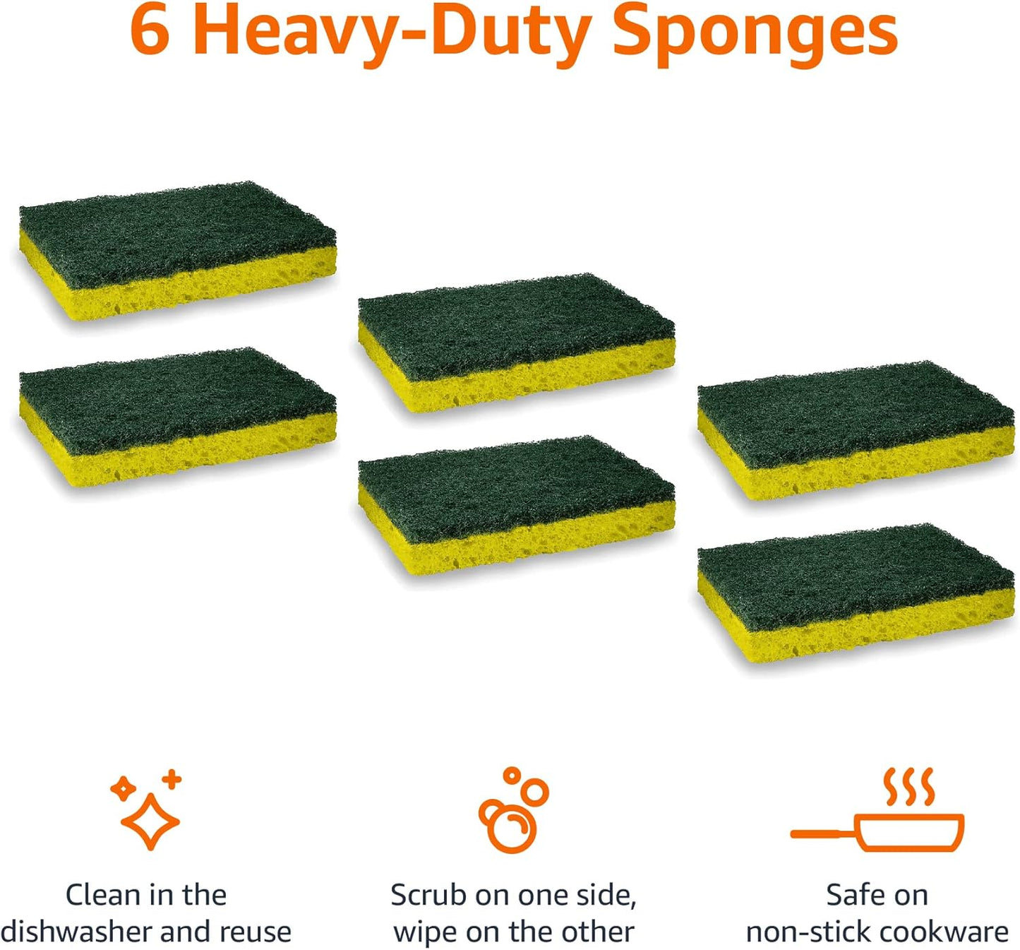 Amazon Basics Cleaning Sponges, Multipurpose, Heavy Duty Scrub Sponges, Yellow/Green, 12-Pack (2 Packs of 6)
