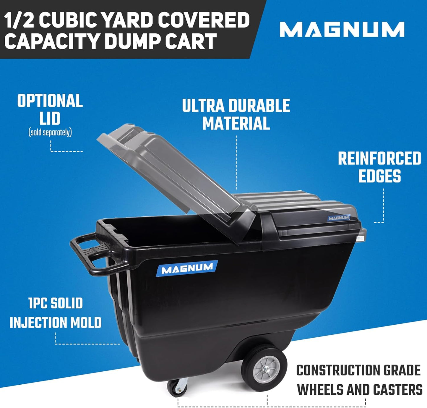 Tilt Truck, 1/2 Cu. Yd. Capacity Dump Cart with Heavy Duty 12” Wheels & 5” Casters for Handling, Transporting on Construction Jobsites, 750 lbs, Trash Cart with Wheels DUC12A-04PK (4-Pack)