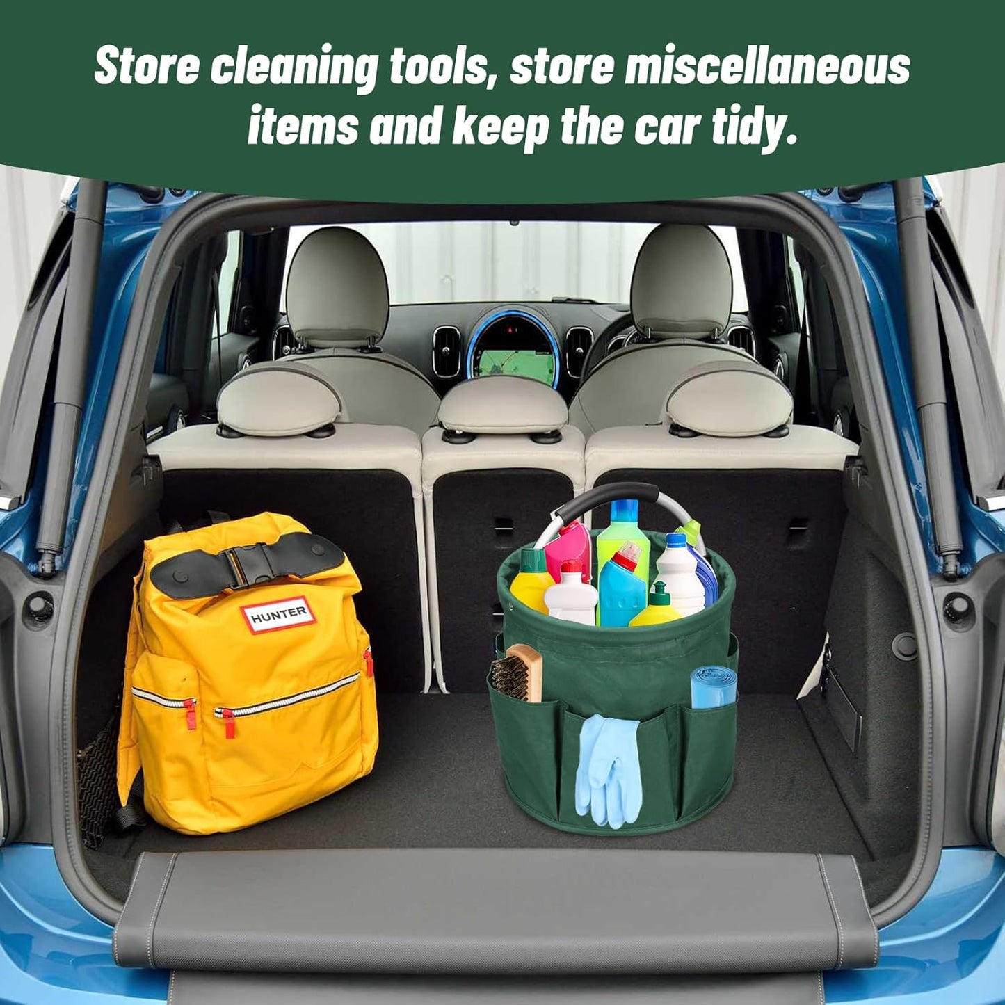 Qivine 17L Cleaning Caddy with Handle, Cleaning Supply Caddy Foldable Cleaning Caddy Cleaning Products Organizers Portable Cleaning Bucket Organiser for Storing Towels (Green)