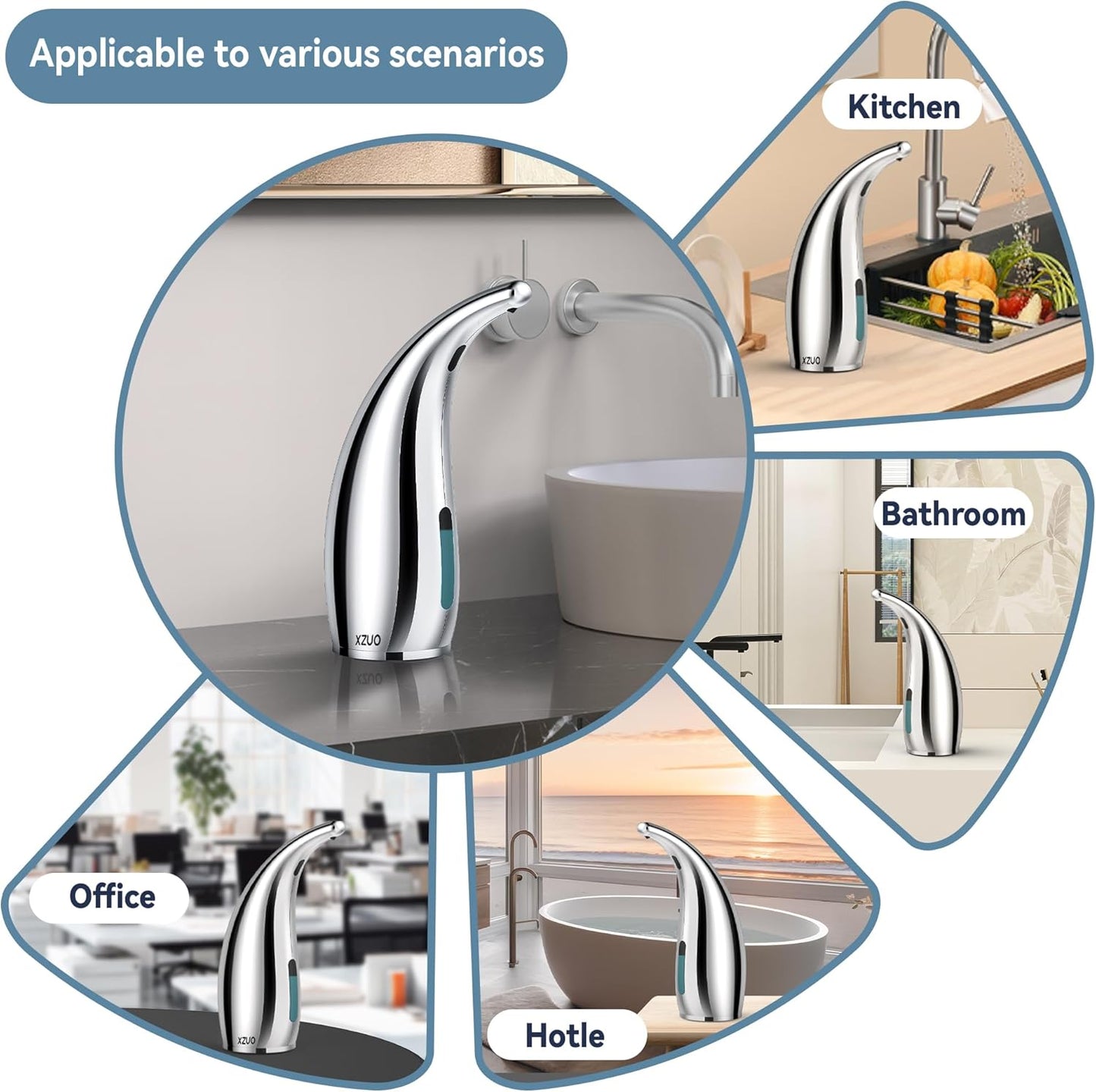 Automatic Soap Dispenser with Infrared Sensor - Adjustable 4-Level Touchless Hand Soap for Kitchen, Bathroom - Battery Operated Electric Dispenser, Durable Plastic, Smart Soap Holder (Silver)