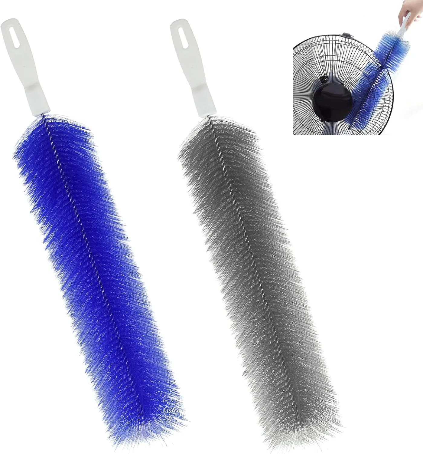 2 Pcs Cobweb Duster, Bendable Fan Cleaner Brushes Set Reusable, Plastic Microfiber Duster for Air Conditioning Shutters,Ceiling Fan, Blades, Curtains,Air Vents(Blue，Gray)