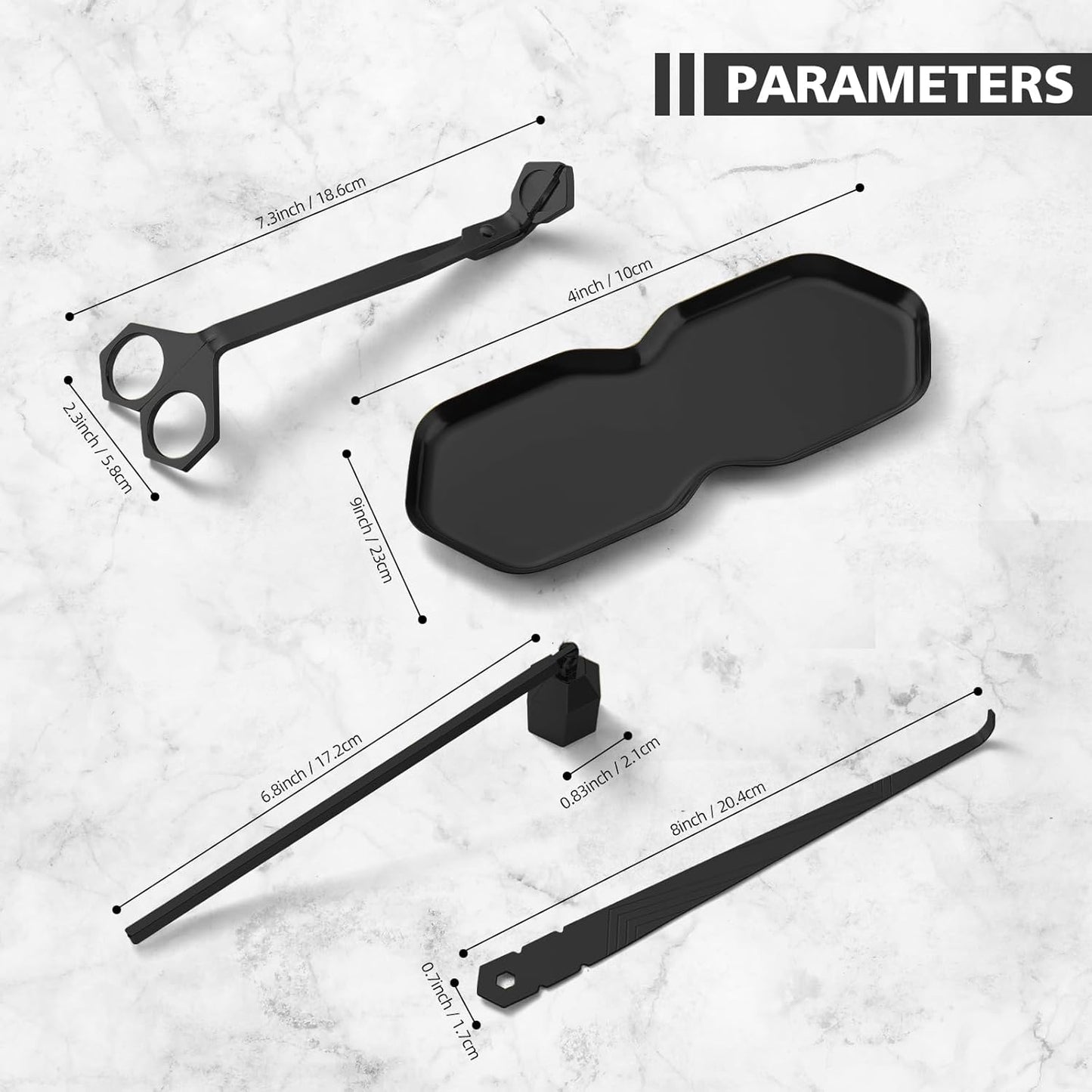 PATOISE 4 in 1 Candle Accessory Set, Wick Trimmer, Candle Snuffer, Wick Scoop,Storage Tray,Perfect for Candle Lovers (Black)