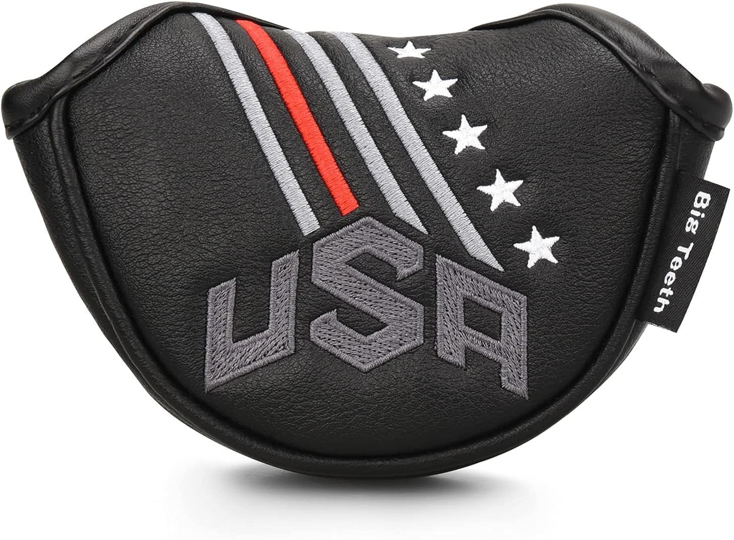 BIG TEETH Putter Cover Mallet Putter Cover Half Mallet Small Golf Headcover, Mini Club Head Protector Magnetic Closure Black Leather for Odyssey White Hot #5 Golf Rossie Tour Edge Chipper etc