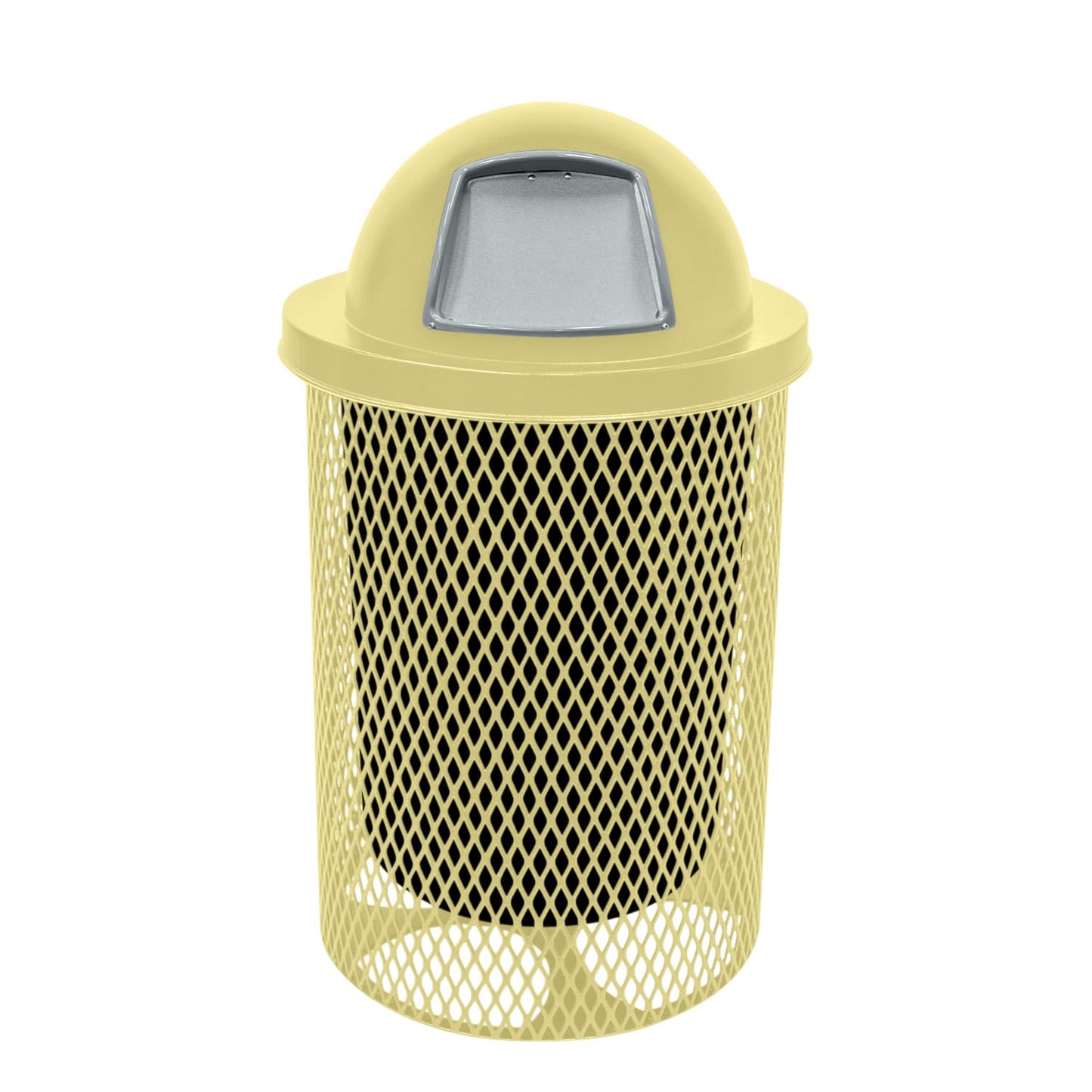 COATEDOUTDOORFURNITURE RDT-TXTSAND Heavy Duty 32 Gallon Round Trash Receptacle, Liner Included, Textured Sandstone with Textured Sandstone Steel Dome Top, Made in America