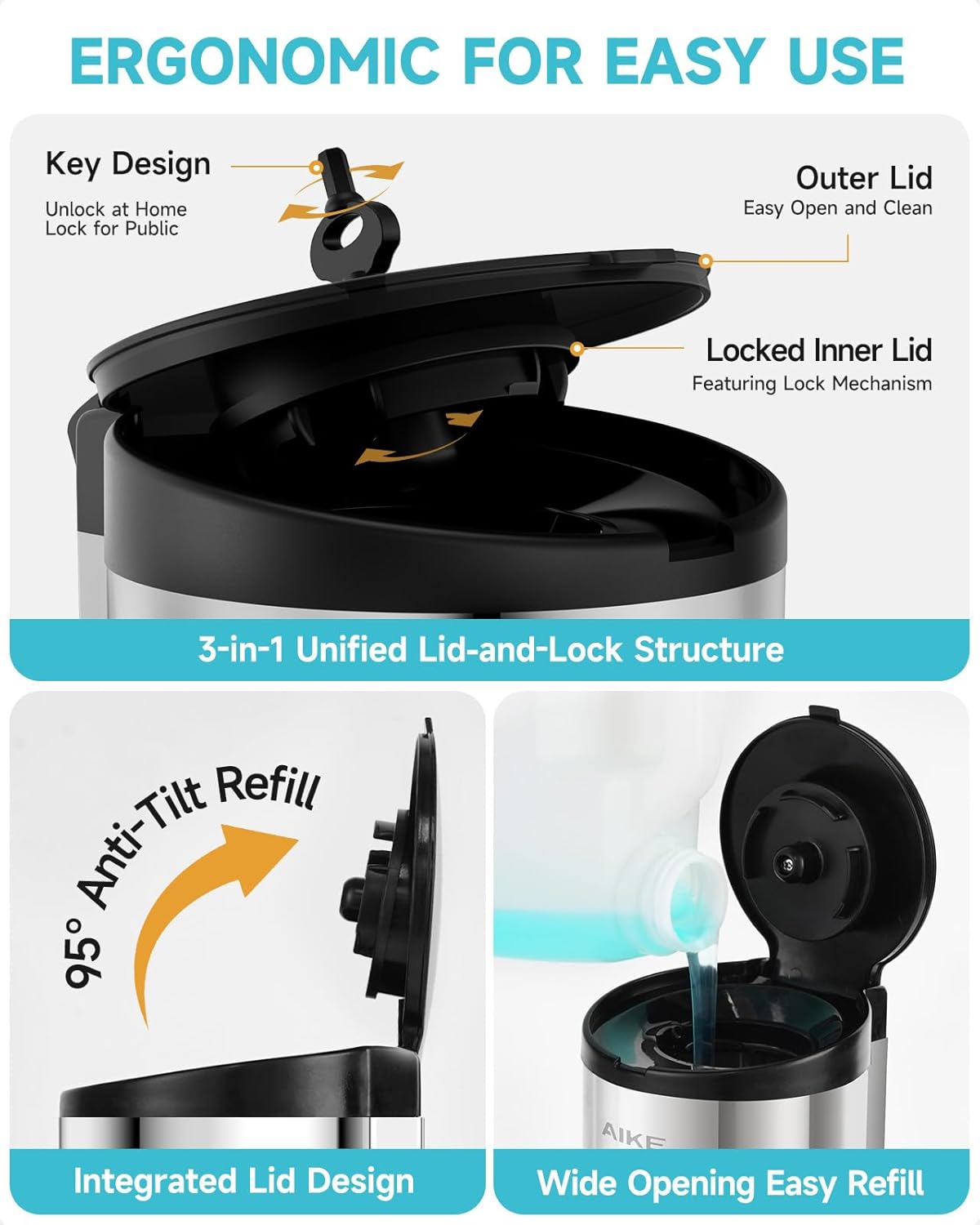 AIKE Automatic Wall Mount Liquid Soap Dispenser, Commercial Stainless Steel with 25oz Large Capacity Save Time Effort and Cost,Model AK1205 (Polished)