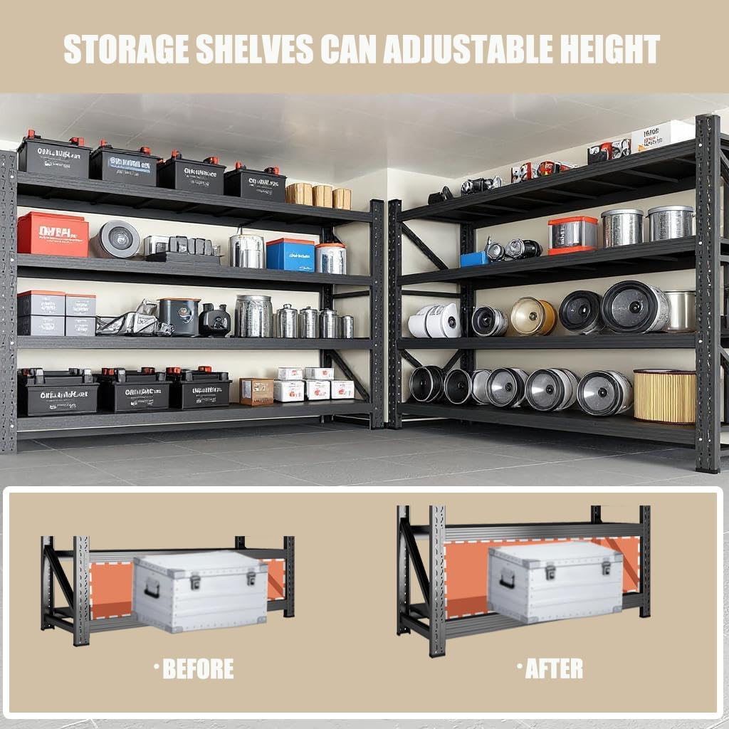 Heavy Duty Garage Shelving Unit 5000LBS, 59" W Storage Shelves 4 Tier Metal Shelves Adjustable, Industrial Storage Shelf for Warehouse, Basement, Pantry