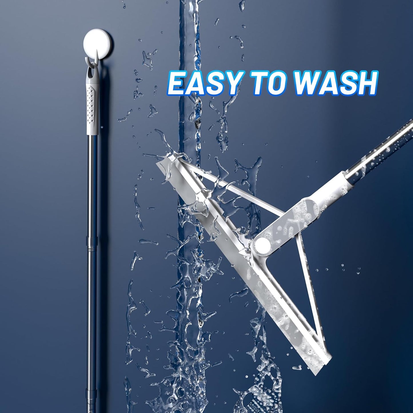 KOLLIEE Floor Squeegee Rubber Squeegee Broom Floor 61" Handle Adjustable Window Squeegee for Tile Floor Pool Deck Bathroom Window Floor Wiper