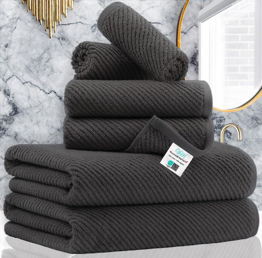 VOOVA & MOVAS Gray Towels - 100% Cotton | Lightweight | Quick Dry | Thick | Soft, Towel Set of 6, 2 Large Bath 30" x 56", 2 Hand 18" x 28", 2 Washcloths 13" x 13", Towel Gift Set, Dark Grey