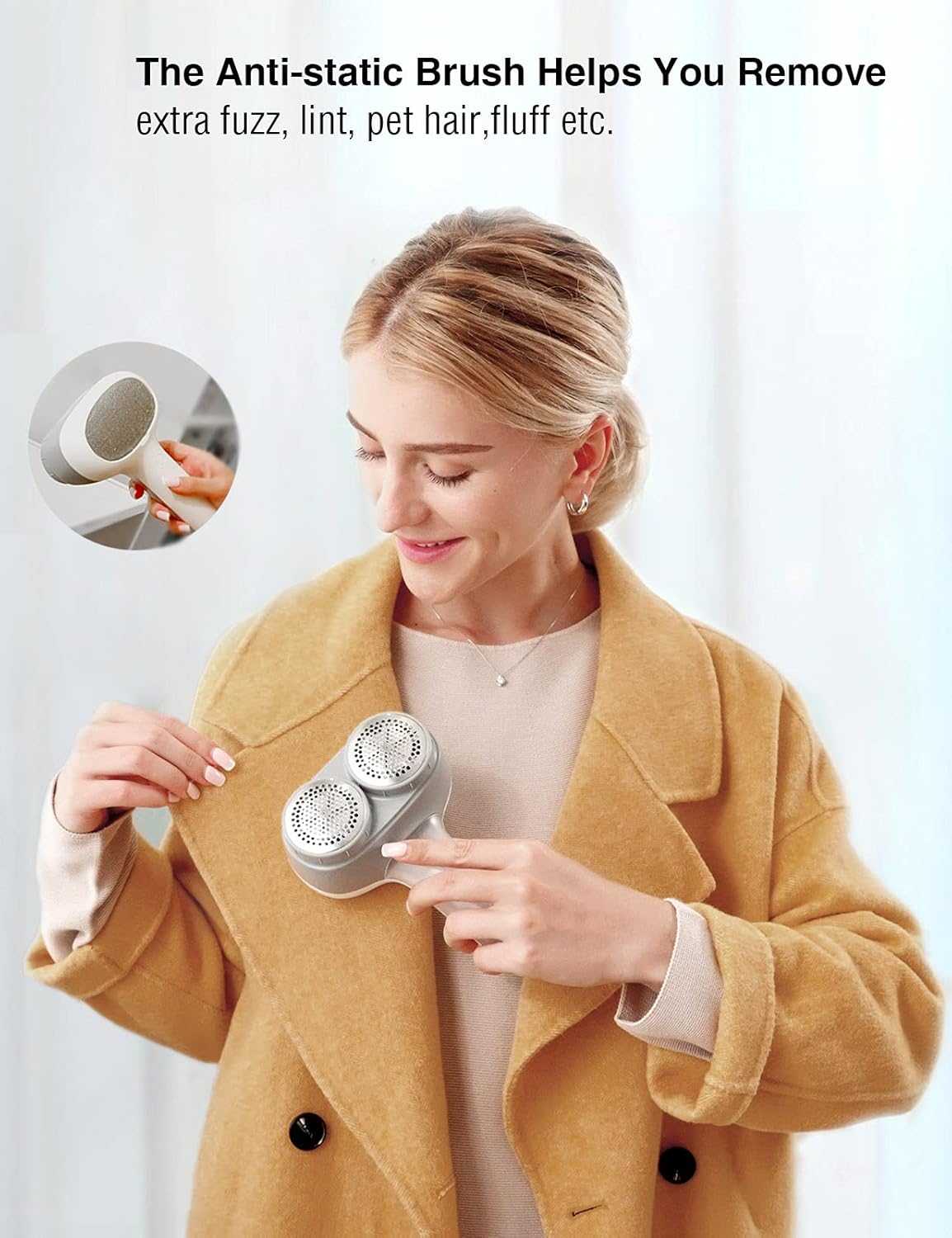 VASSON Fabric Shaver, Electric Lint Remover, Rechargeable Lint Shaver, Sweater Shavers to Remove Pilling, Large Fuzz Remover for Clothes Couch Furniture (Greyish White)