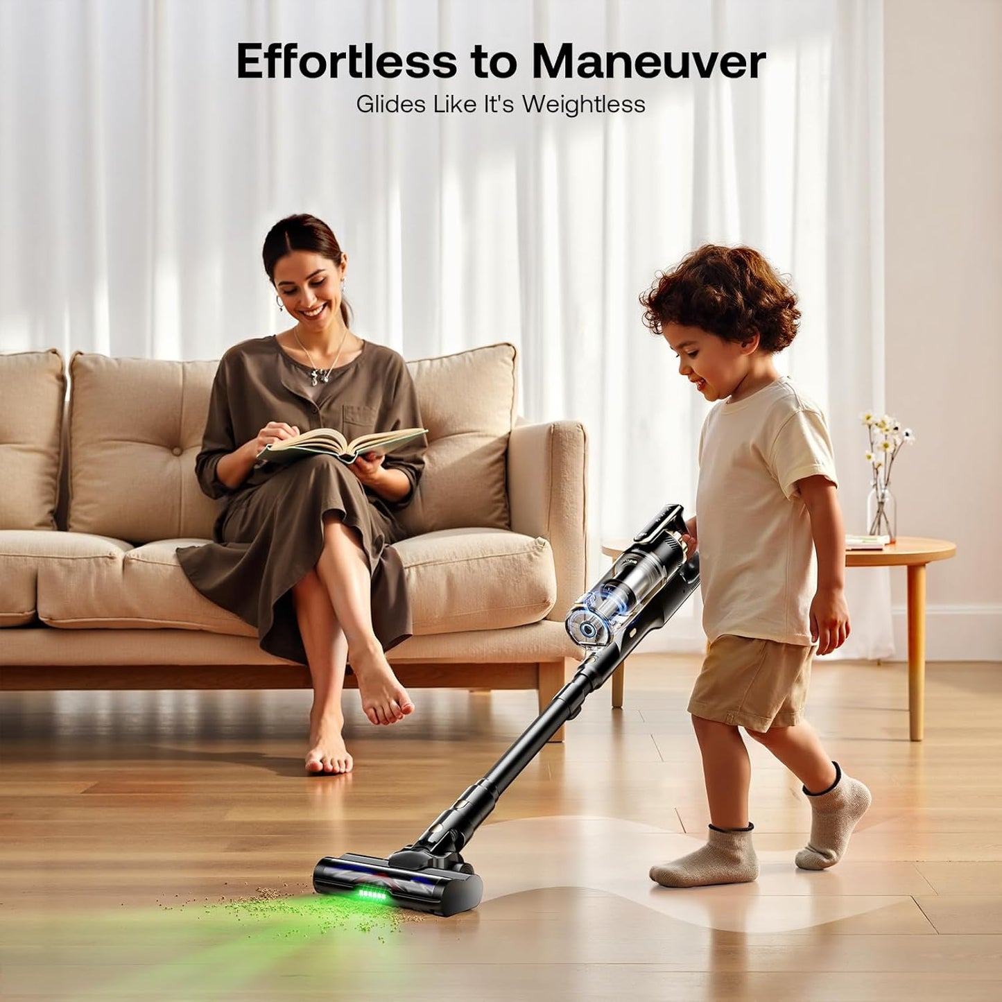 Trucozie Cordless Vacuum Cleaner with Self-Standing, 50 mins Runtime Lightweight Vacuum Cleaner with Powerful Suction, Anti-Tangle Cordless Vacuum Versatile for Hard Floor/Carpet/Pet Hair,Pink