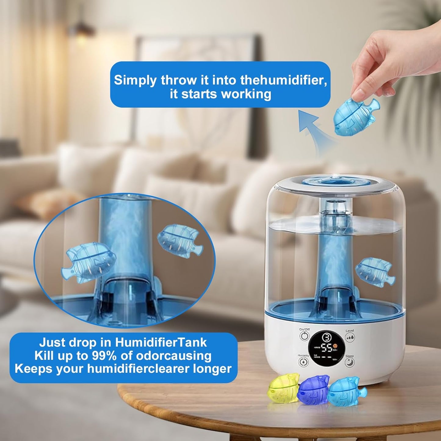 10PC Humidifier Cleaner Fish Universal Humidifier Tank Cleaner Works in All humidifiers and Fish Tanks Purifies Water, Prevent Hard Water Build-Up,Demineralization Cleaner(Blue Yellow Purple)