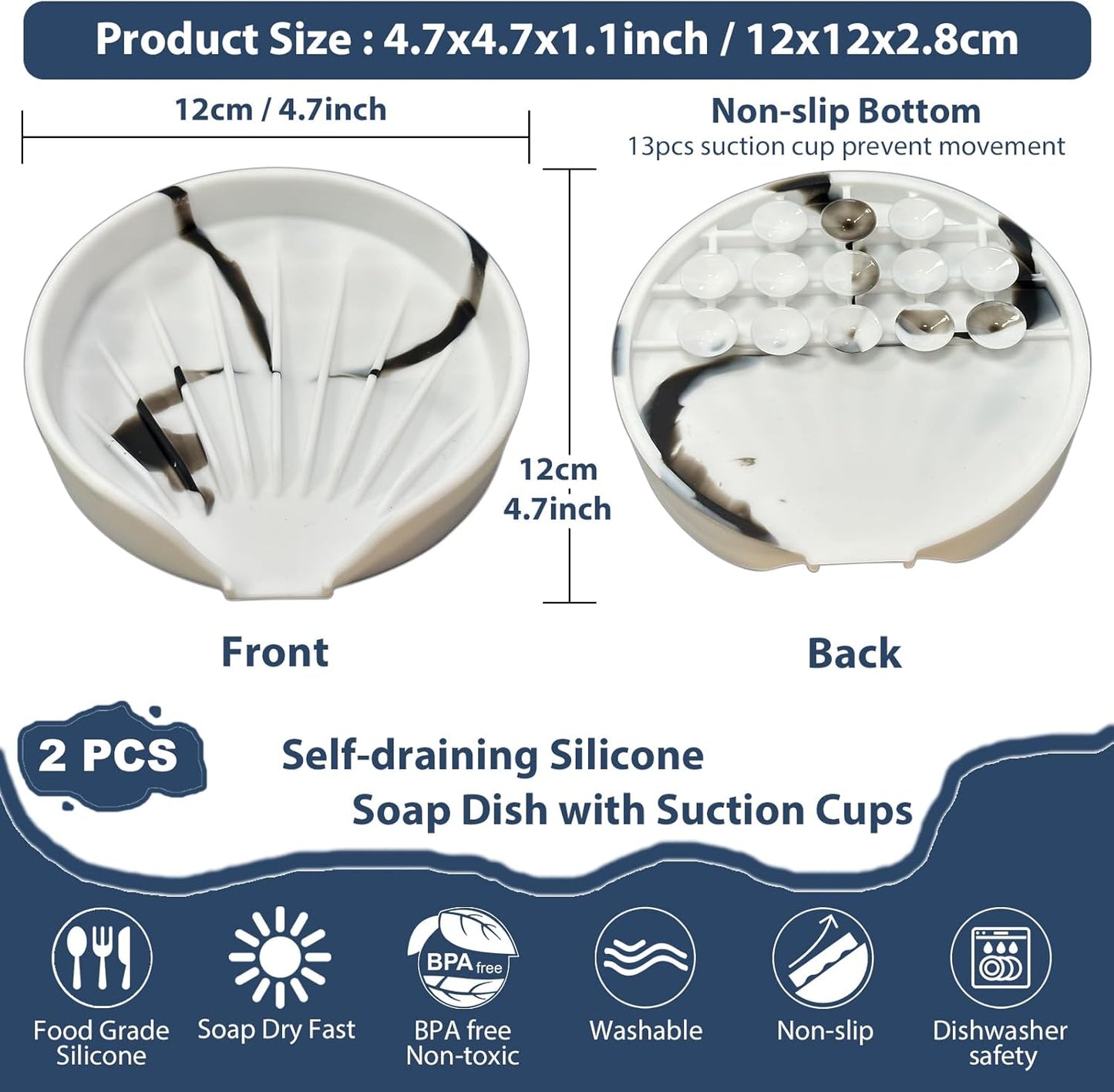 Self Draining Soap Dish, Silicone Suction Cup Soap Holder Tray Savers Container Sponge Holder for Bar Bathroom Shower Kitchen Sink, Can Extend Soap Life (1, White)