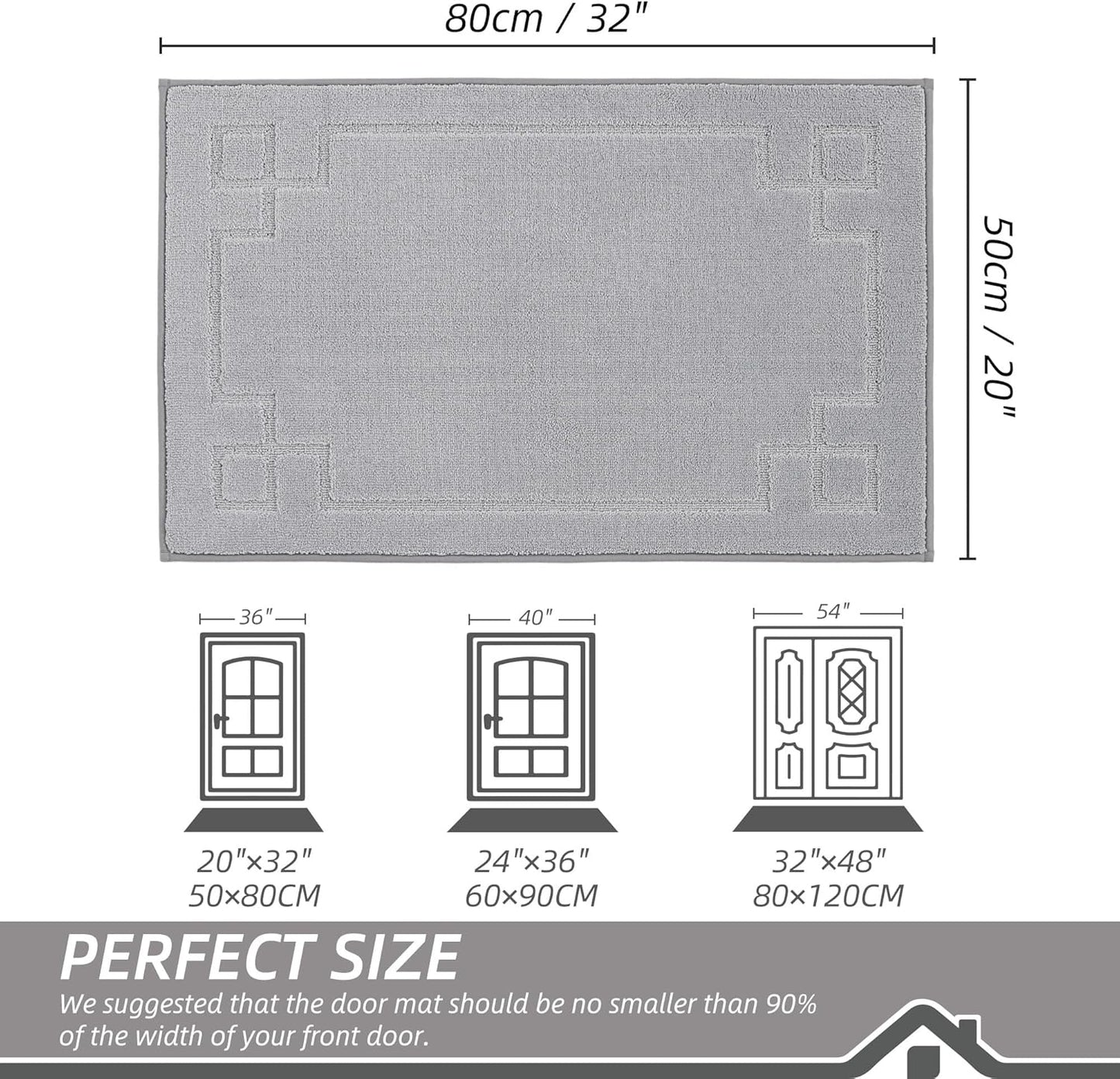 BEQHAUSE Door Mat 20" x 32", Non-Slip Door Mats Indoor Entryway Rugs Washable Low-Profile Absorbent and Stain Resist Floor Mats, Dog Door Mat for Front Back Door, Muddy Wet Shoes & Paws, Light Grey